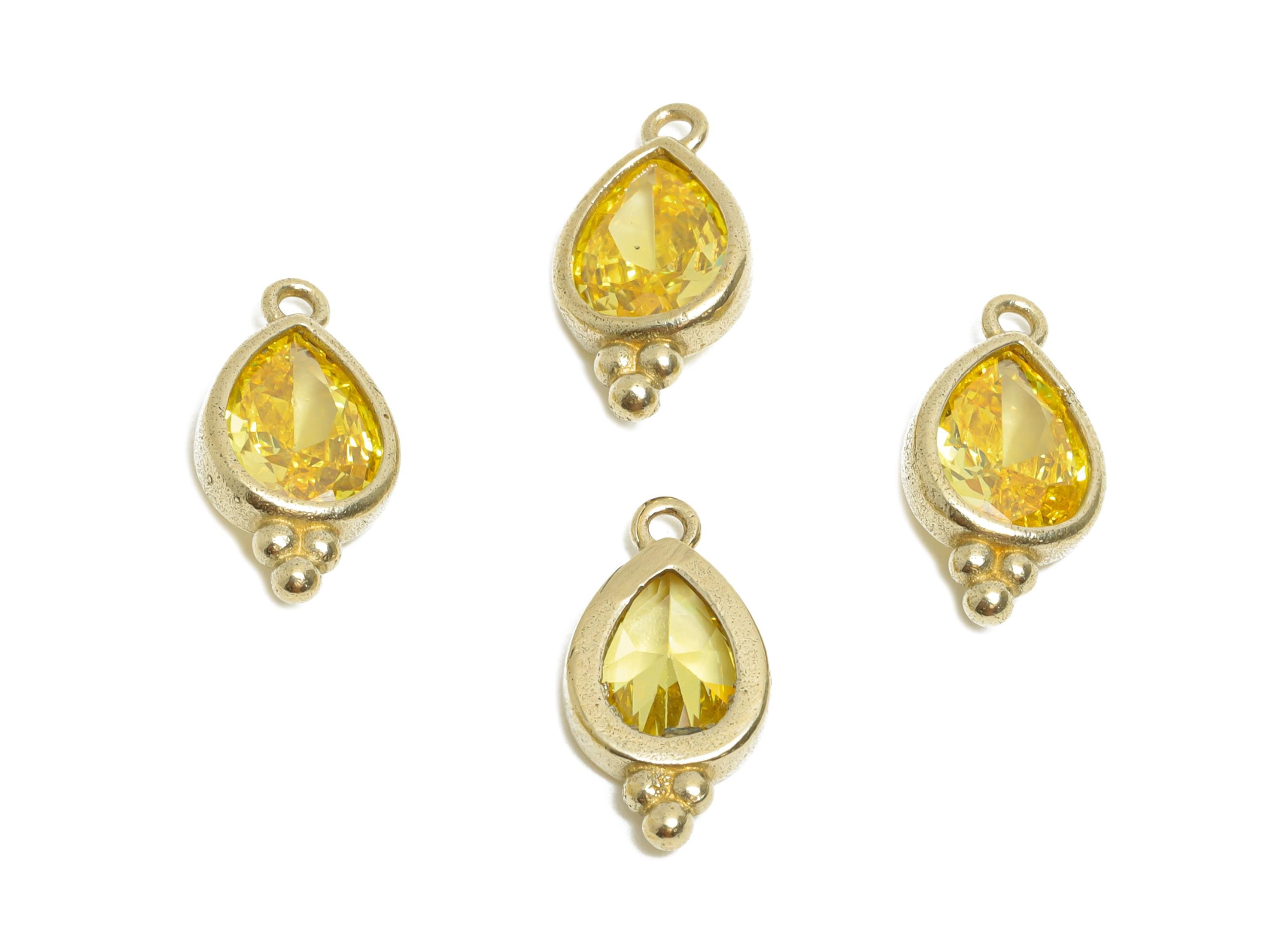 Sparkling Teardrop Zircon Charm - Dainty Raw Brass Necklace Pendant - Elegant Jewelry Finding - Jewelry Making Supplies - 14x7x3mm - PP11430 - DOMEDBAZAAR