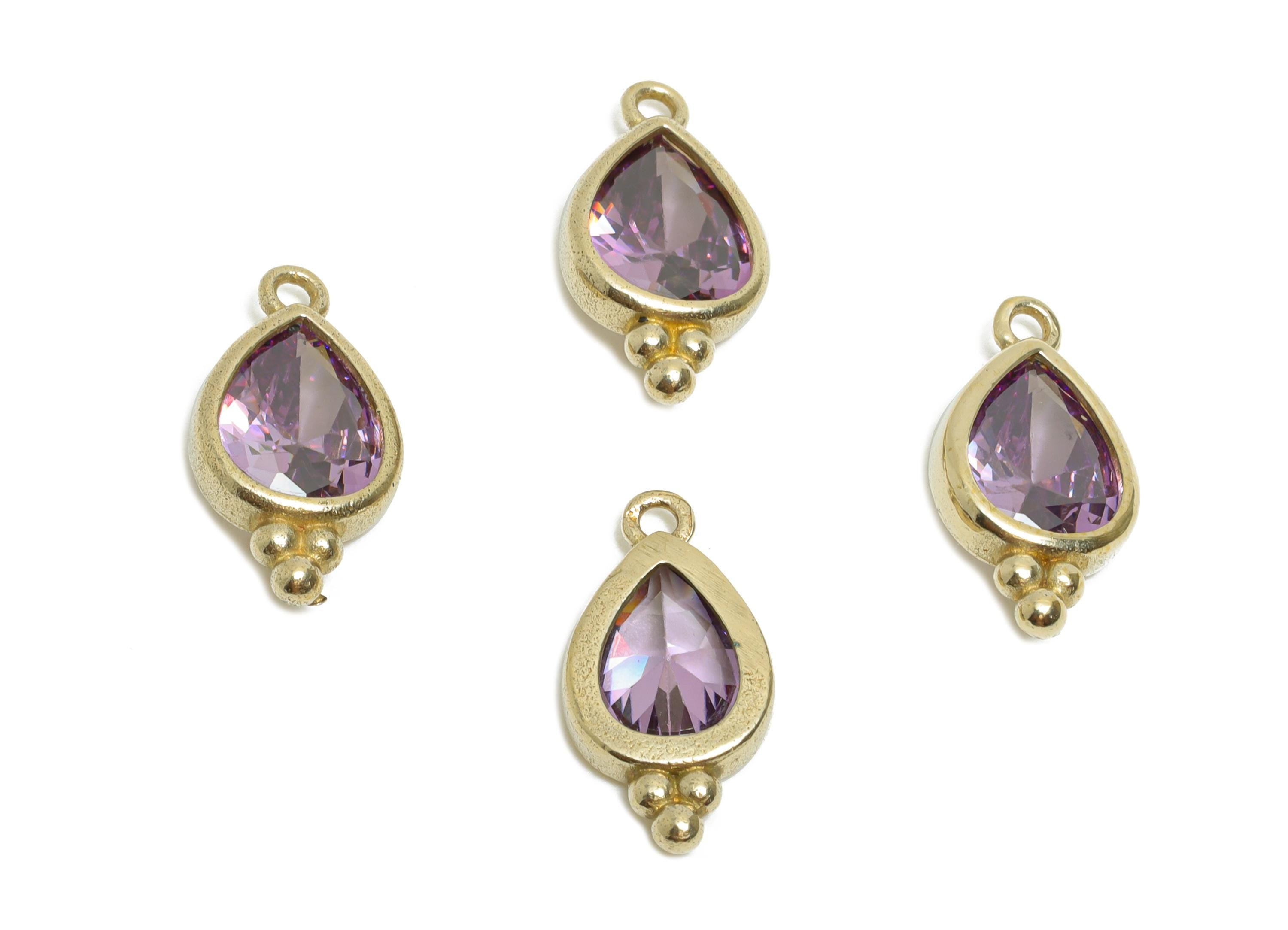 Sparkling Teardrop Zircon Charm - Dainty Raw Brass Necklace Pendant - Elegant Jewelry Findings - Jewelry Making DIY - 14x7x3mm - PP11431 - DOMEDBAZAAR