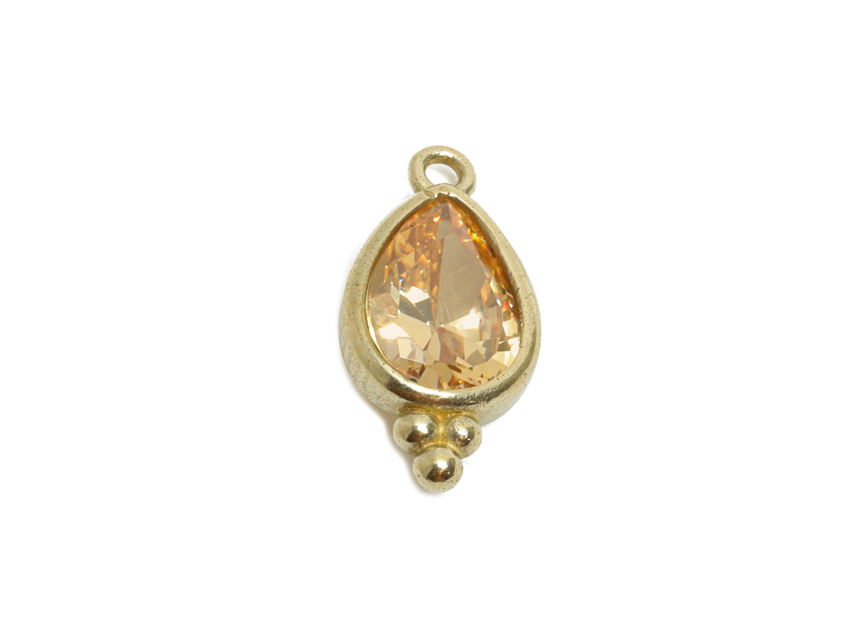 Raw Brass Teardrop Zircon Charm - Dainty Faceted Zircon Necklace Pendant - DIY Jewelry Supplies - Crafting Making - 14x7x3mm - PP11432 - DOMEDBAZAAR