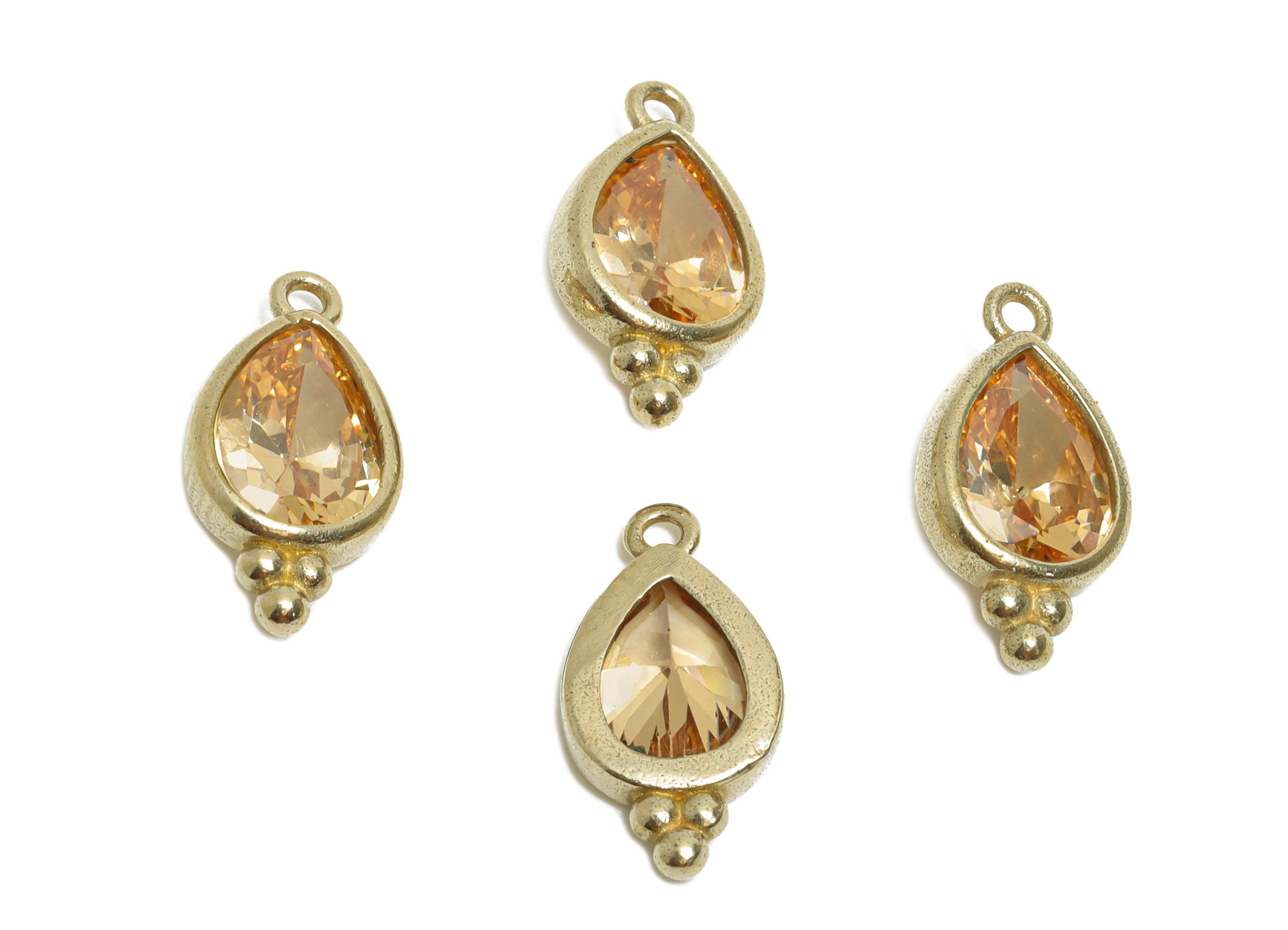 Raw Brass Teardrop Zircon Charm - Dainty Faceted Zircon Necklace Pendant - DIY Jewelry Supplies - Crafting Making - 14x7x3mm - PP11432 - DOMEDBAZAAR