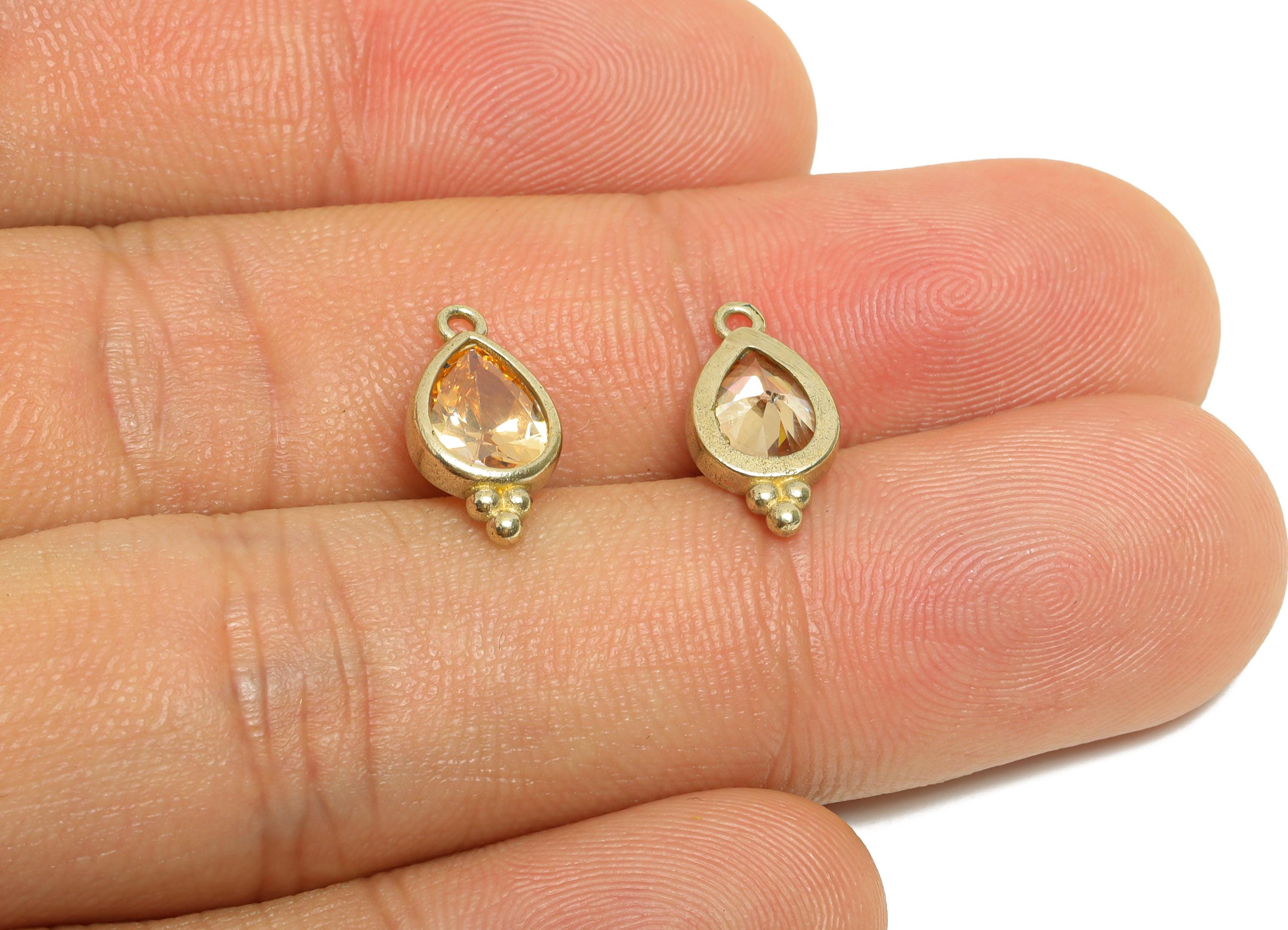 Raw Brass Teardrop Zircon Charm - Dainty Faceted Zircon Necklace Pendant - DIY Jewelry Supplies - Crafting Making - 14x7x3mm - PP11432 - DOMEDBAZAAR
