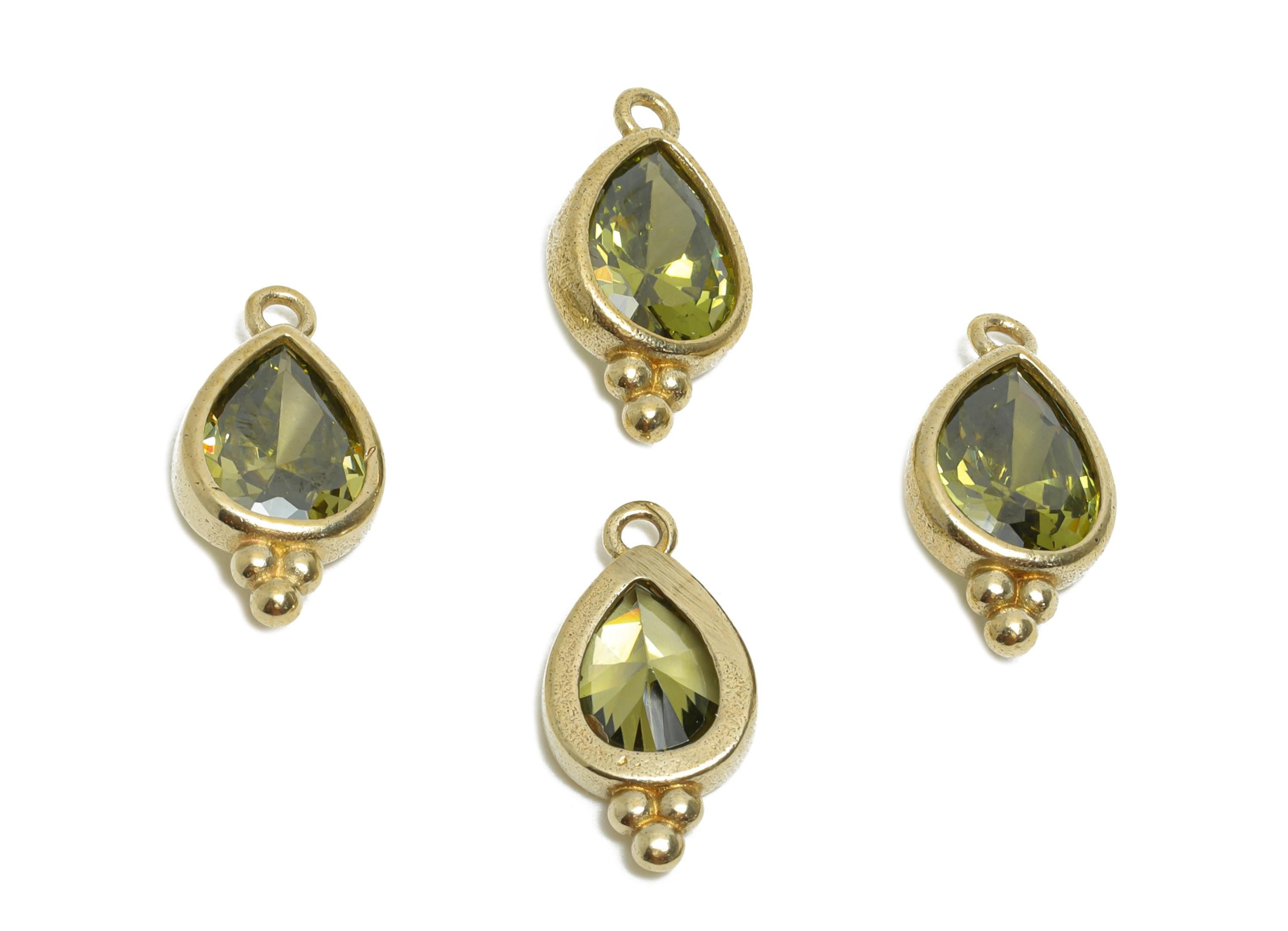 Raw Brass Teardrop Zircon Charm - Dainty Faceted Zircon Necklace Pendant - DIY Jewelry Supplies - Crafting Making - 14x7x3mm - PP11434 - DOMEDBAZAAR