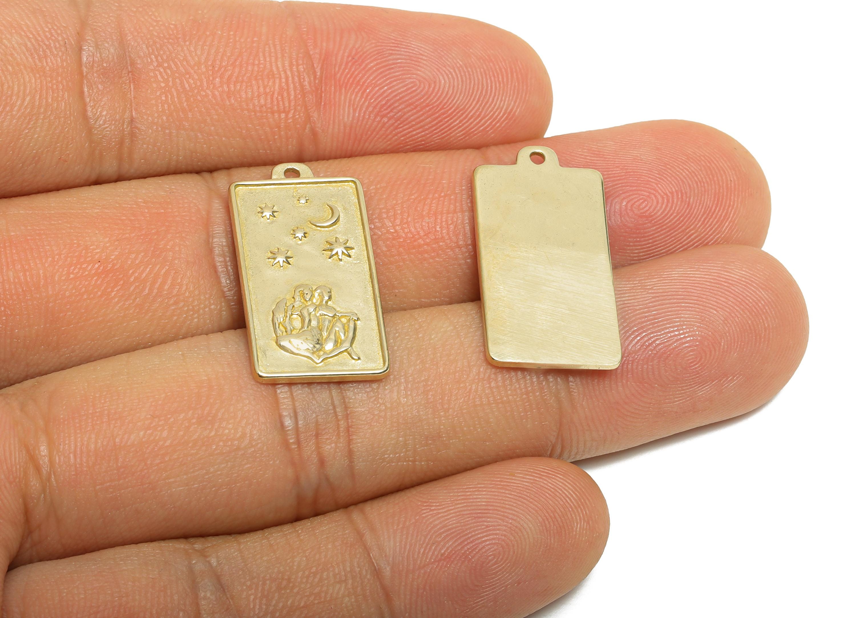 Gemini Zodiac Rectangle Charm - Raw Brass Horoscopes Necklace Pendant - Astrology Good Lucky Charm - Jewelry Making - 24x12x1mm - PP11409 - DOMEDBAZAAR