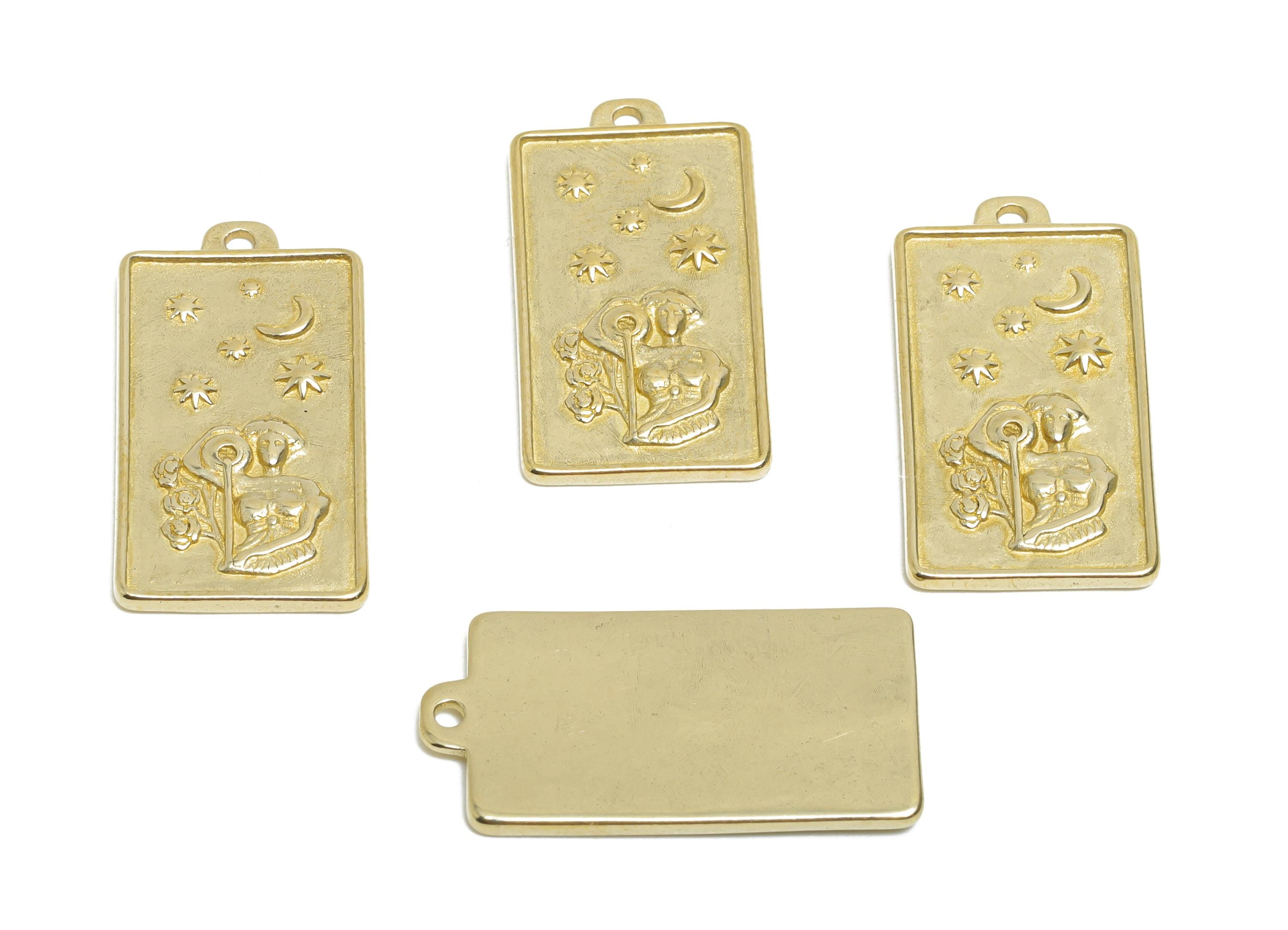 Aquarius Zodiac Rectangle Charm - Raw Brass Horoscopes Necklace Pendant - Astrology Good Lucky Charm - Jewelry Making - 24x12x1mm - PP11410 - DOMEDBAZAAR