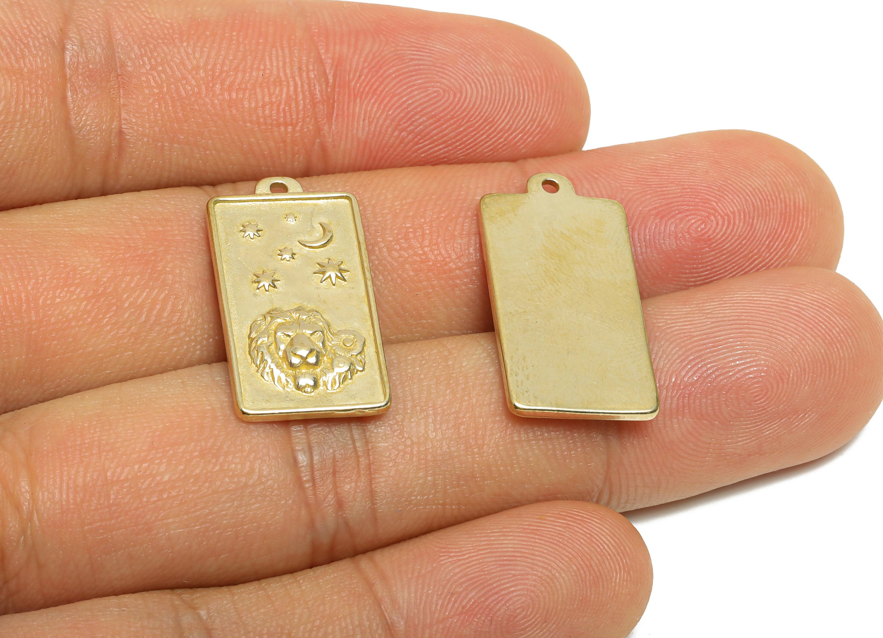Leo Zodiac Rectangle Charm - Raw Brass Horoscopes Necklace Pendant - Astrology Good Lucky Charm - Jewelry Making - 24x12x1mm - PP11411 - DOMEDBAZAAR