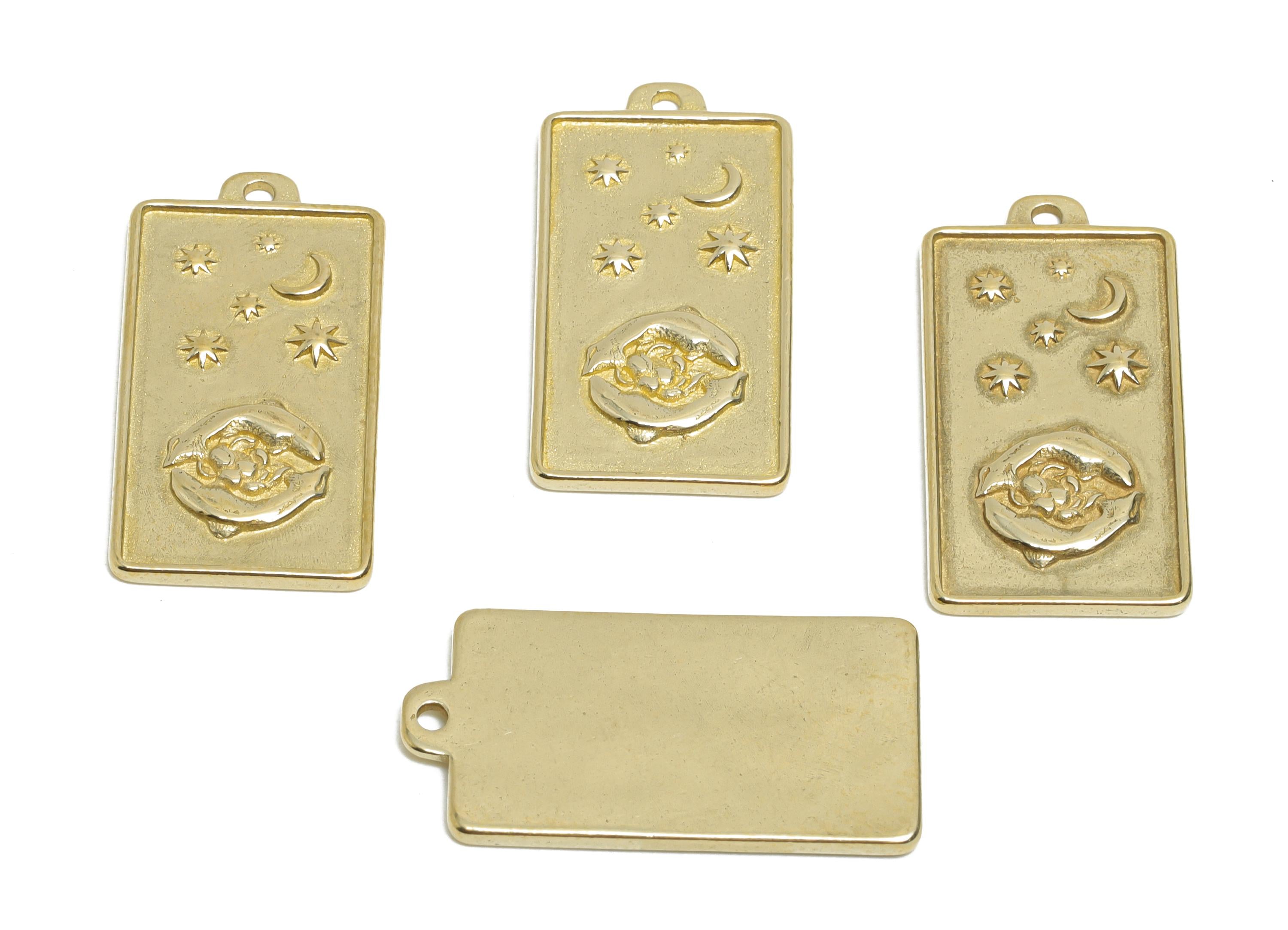 Pisces Zodiac Rectangle Charm - Raw Brass Horoscopes Necklace Pendant - Astrology Good Lucky Charm - Jewelry Making - 24x12x1mm - PP11412 - DOMEDBAZAAR