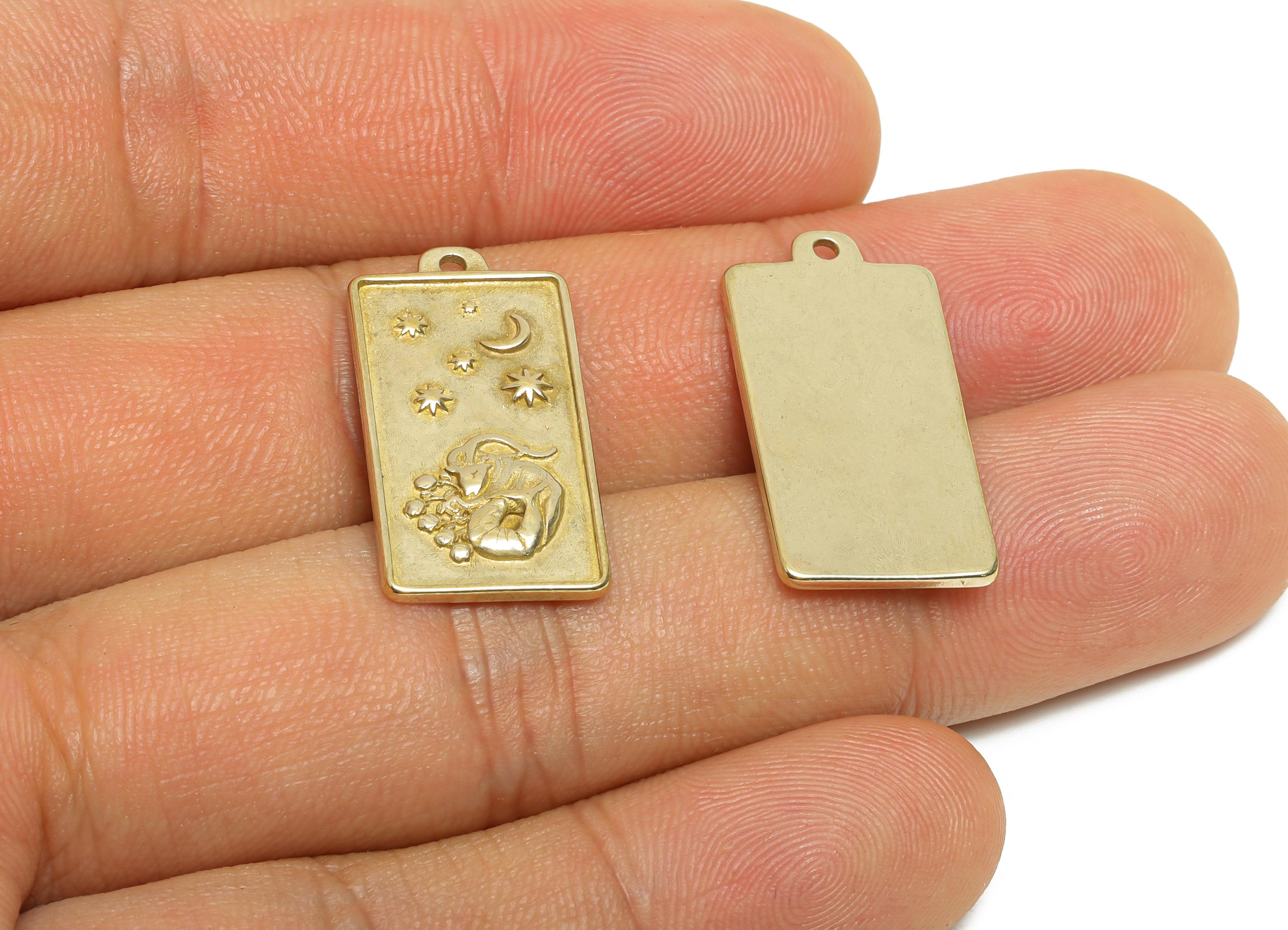 Capricorn Zodiac Rectangle Charm - Raw Brass Horoscopes Necklace Pendant - Astrology Good Lucky Charm - Jewelry Making - 24x12x1mm - PP11413 - DOMEDBAZAAR