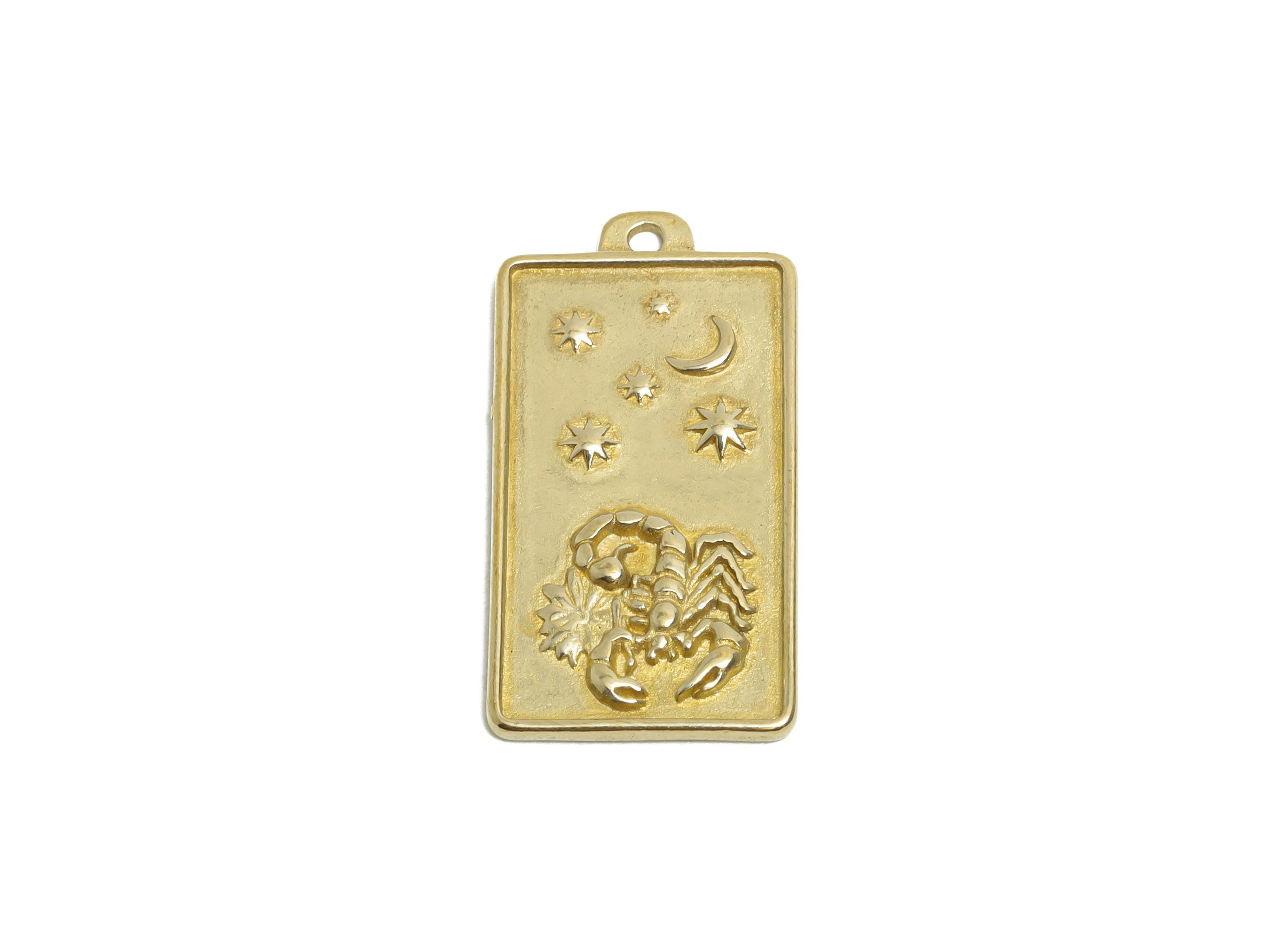 Scorpio Zodiac Rectangle Charm - Raw Brass Horoscopes Necklace Pendant - Astrology Good Lucky Charm - Jewelry Making - 24x12x1mm - PP11415 - DOMEDBAZAAR