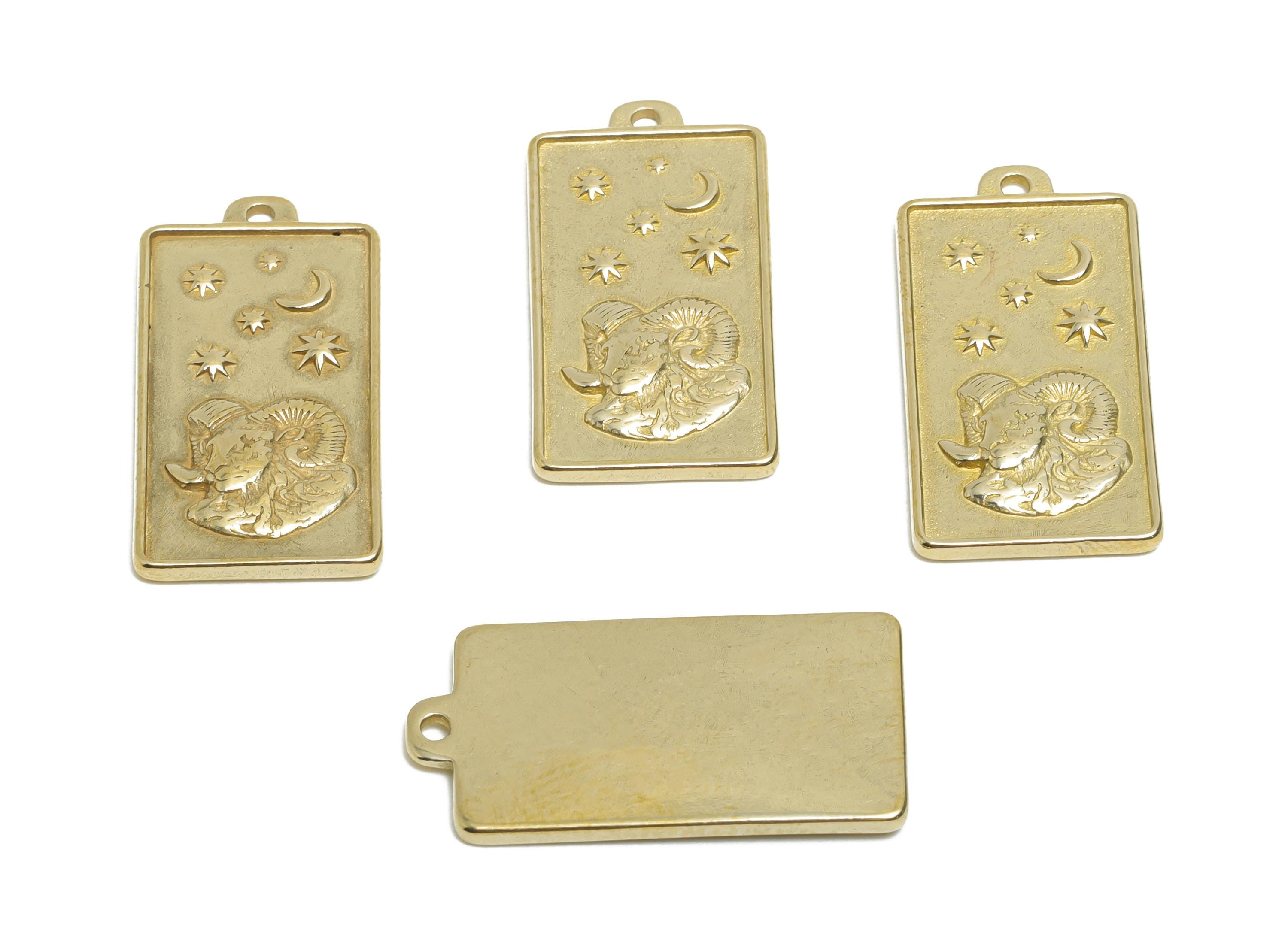 Aries Zodiac Rectangle Charm - Raw Brass Horoscopes Necklace Pendant - Astrology Good Lucky Charm - Jewelry Making - 24x12x1mm - PP11416 - DOMEDBAZAAR