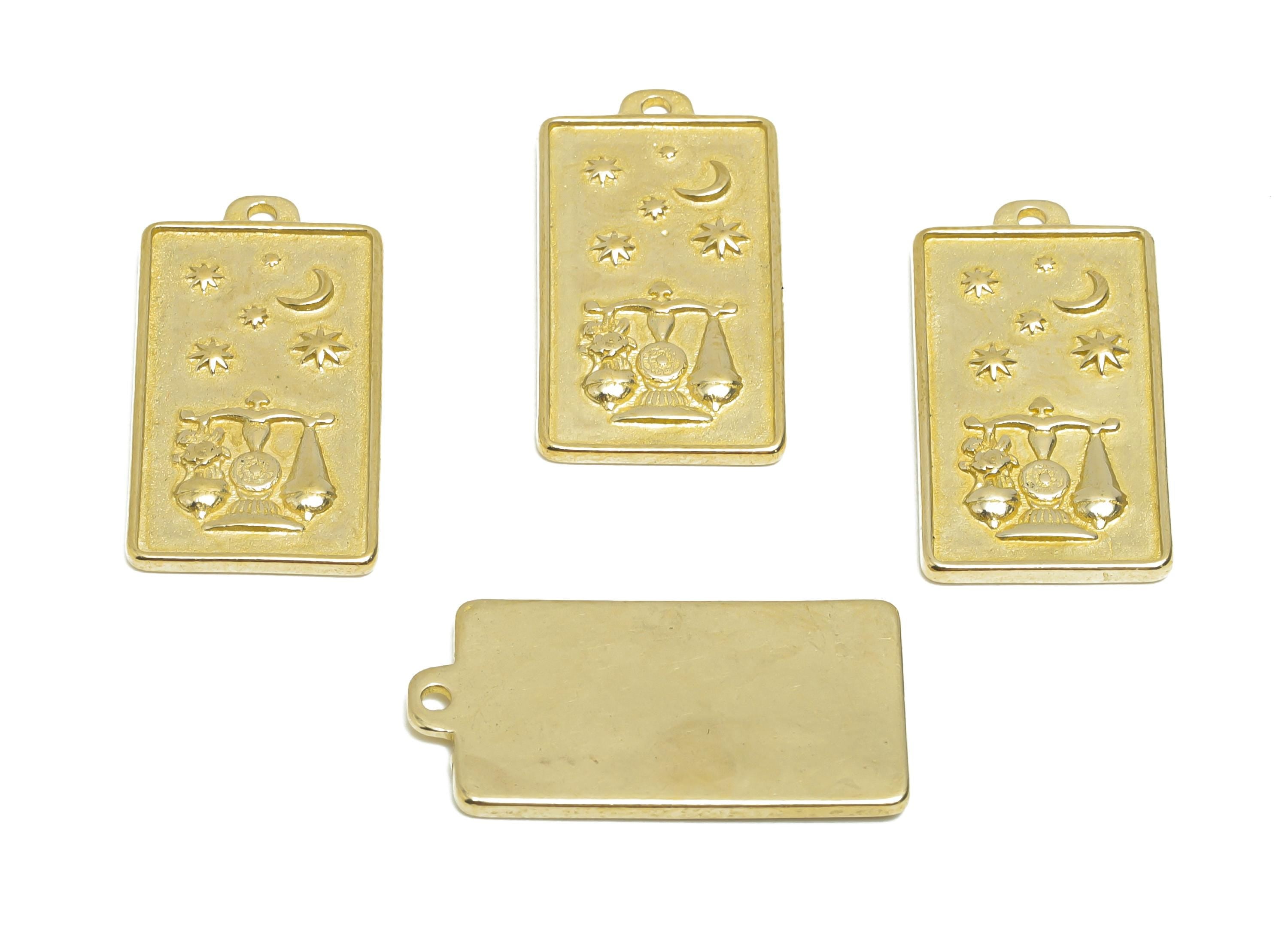 Libra Zodiac Rectangle Charm - Raw Brass Horoscopes Necklace Pendant - Astrology Good Lucky Charm - Jewelry Making - 24x12x1mm - PP11417 - DOMEDBAZAAR