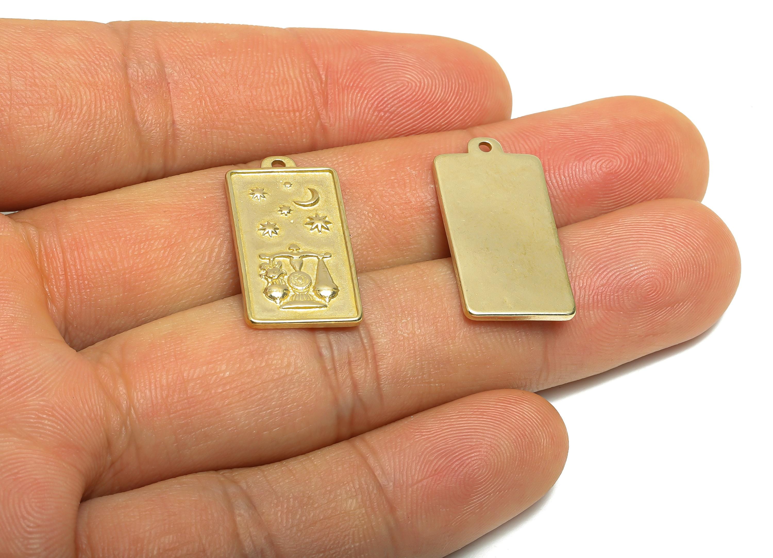 Libra Zodiac Rectangle Charm - Raw Brass Horoscopes Necklace Pendant - Astrology Good Lucky Charm - Jewelry Making - 24x12x1mm - PP11417 - DOMEDBAZAAR