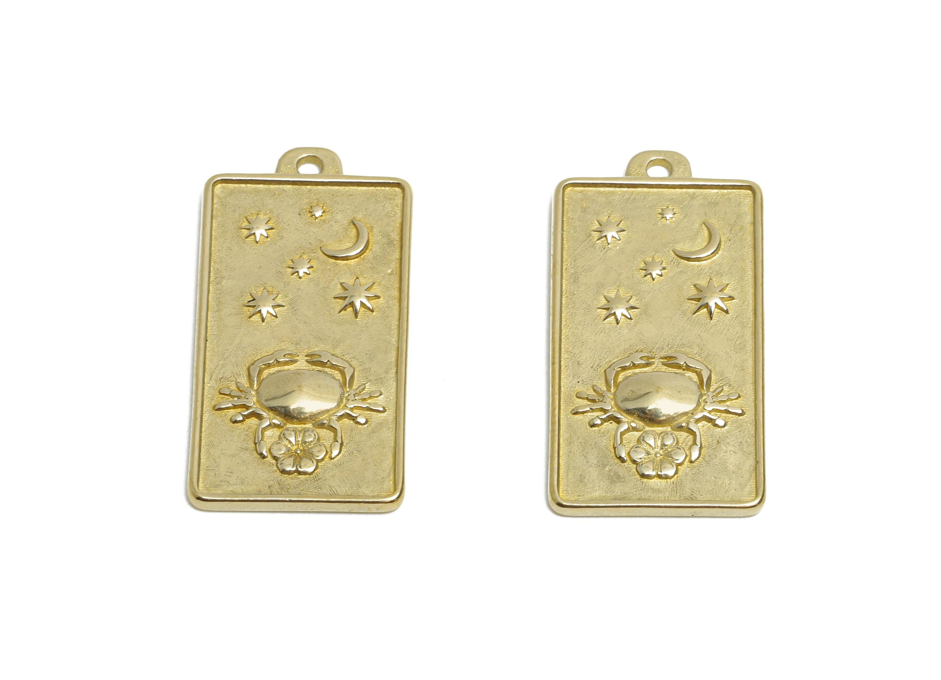 Cancer Zodiac Rectangle Charm - Raw Brass Horoscopes Necklace Pendant - Astrology Good Lucky Charm - Jewelry Making - 24x12x1mm - PP11419 - DOMEDBAZAAR
