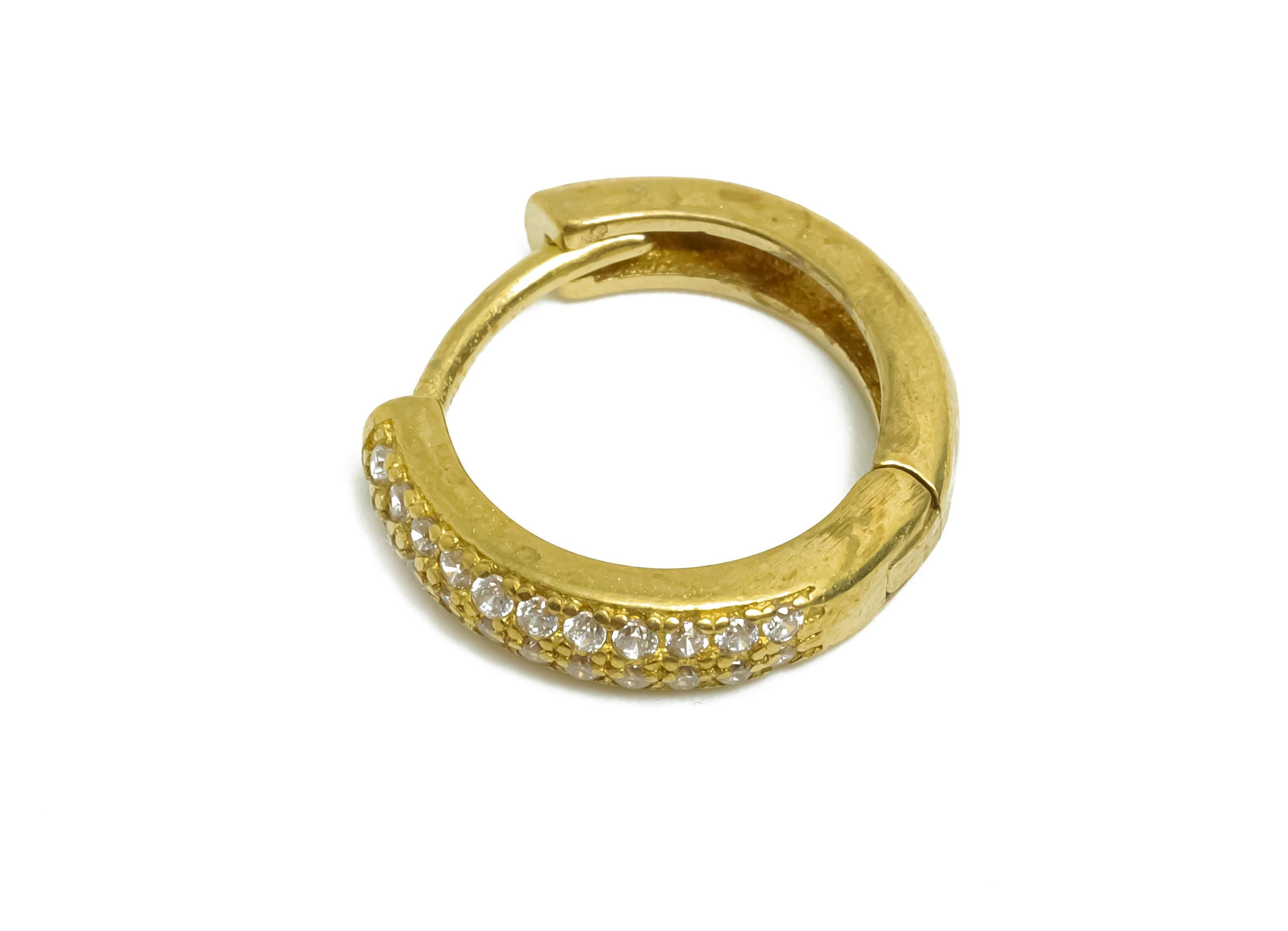 Brass CZ Round Huggie Hoop Earrings - Raw Brass Circle Cubic Zircon Earrings - Classic Brass Huggie Hoop Clasp - 13.6x12.45x3mm - PP11288 - DOMEDBAZAAR