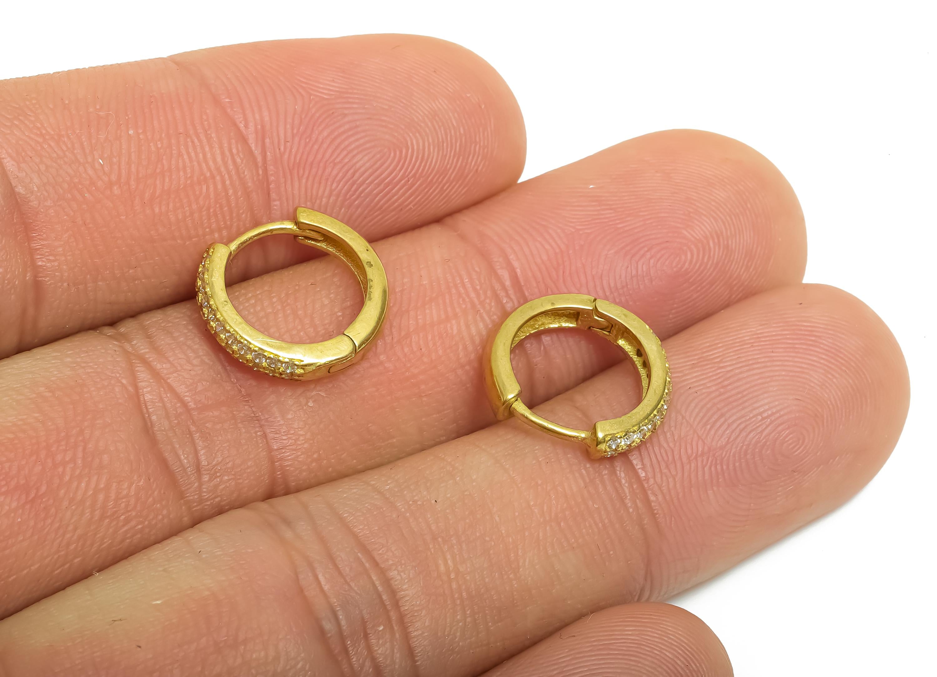 Brass CZ Round Huggie Hoop Earrings - Raw Brass Circle Cubic Zircon Earrings - Classic Brass Huggie Hoop Clasp - 13.6x12.45x3mm - PP11288 - DOMEDBAZAAR