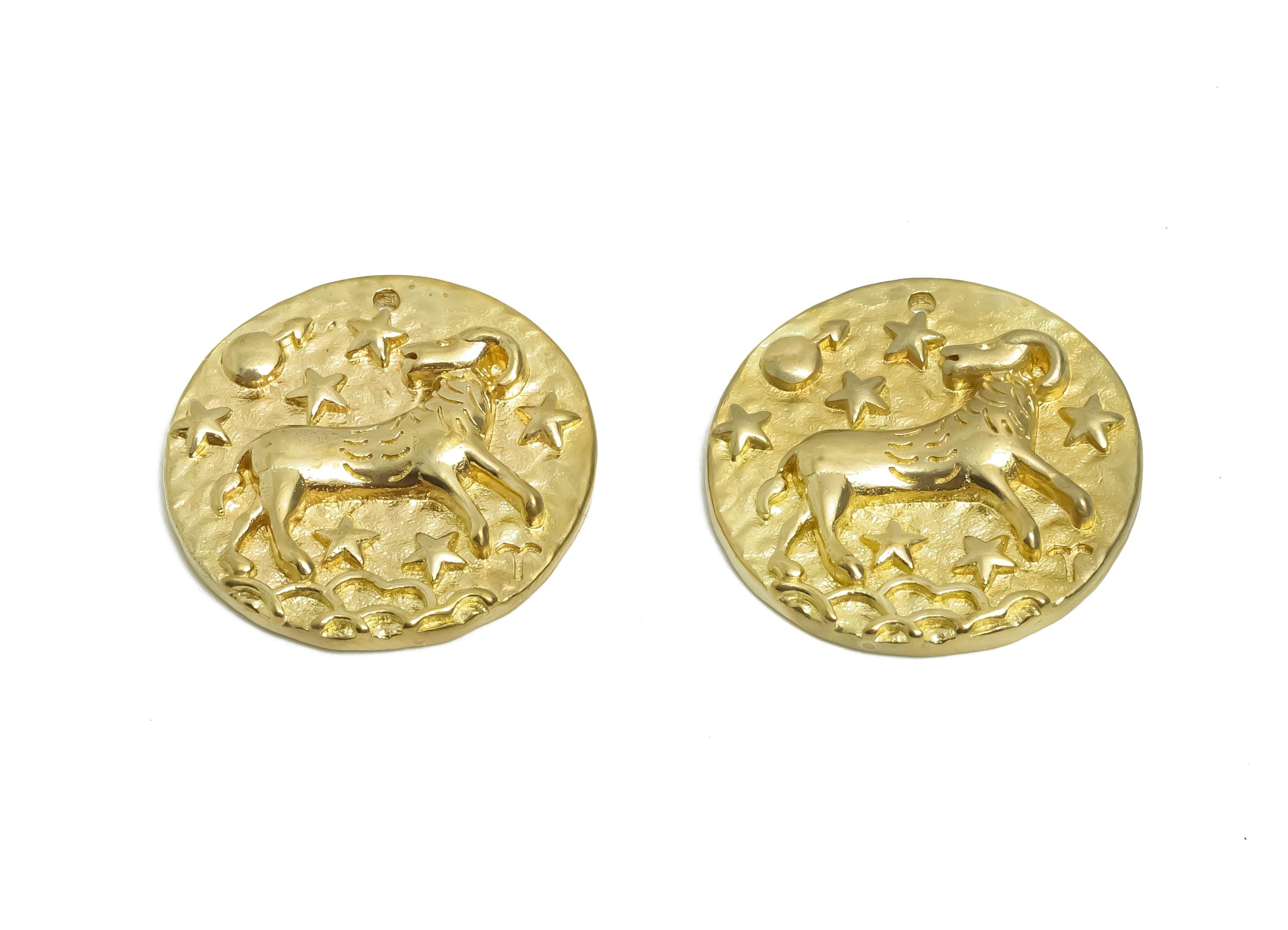 Aries Zodiac Round Charm - Raw Brass Horoscopes Charm - Round Animal Pendant - Brass Zodiac Pendant - For Necklace - 19.4x19.4x3mm - PP7751M - DOMEDBAZAAR