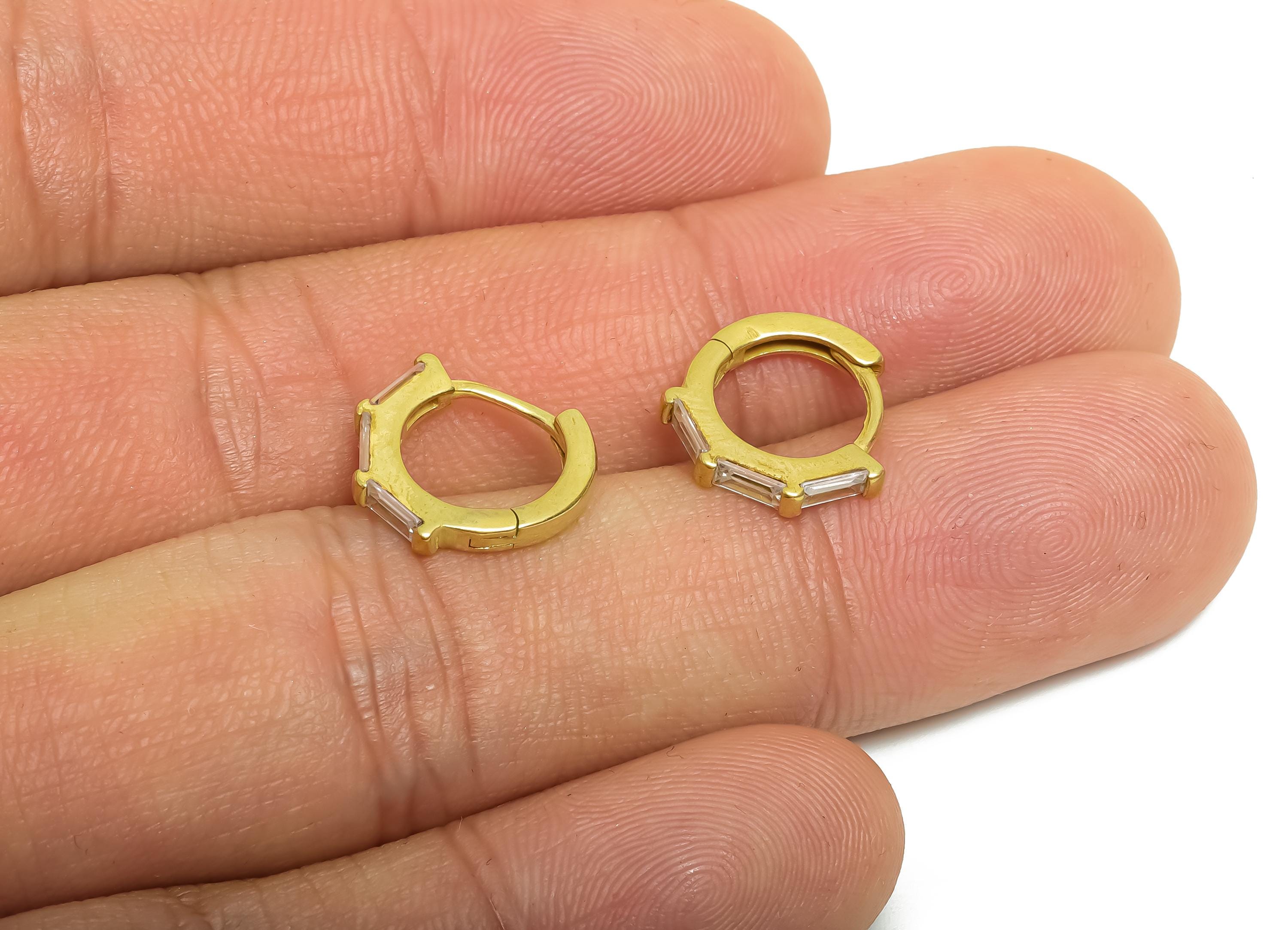 Brass CZ Round Huggie Hoop Earring - Raw Brass Minimalism Circle Zircon Earring - Classic Brass Huggie Hoop Clasp - 12.9x12x2.07mm - PP11323 - DOMEDBAZAAR