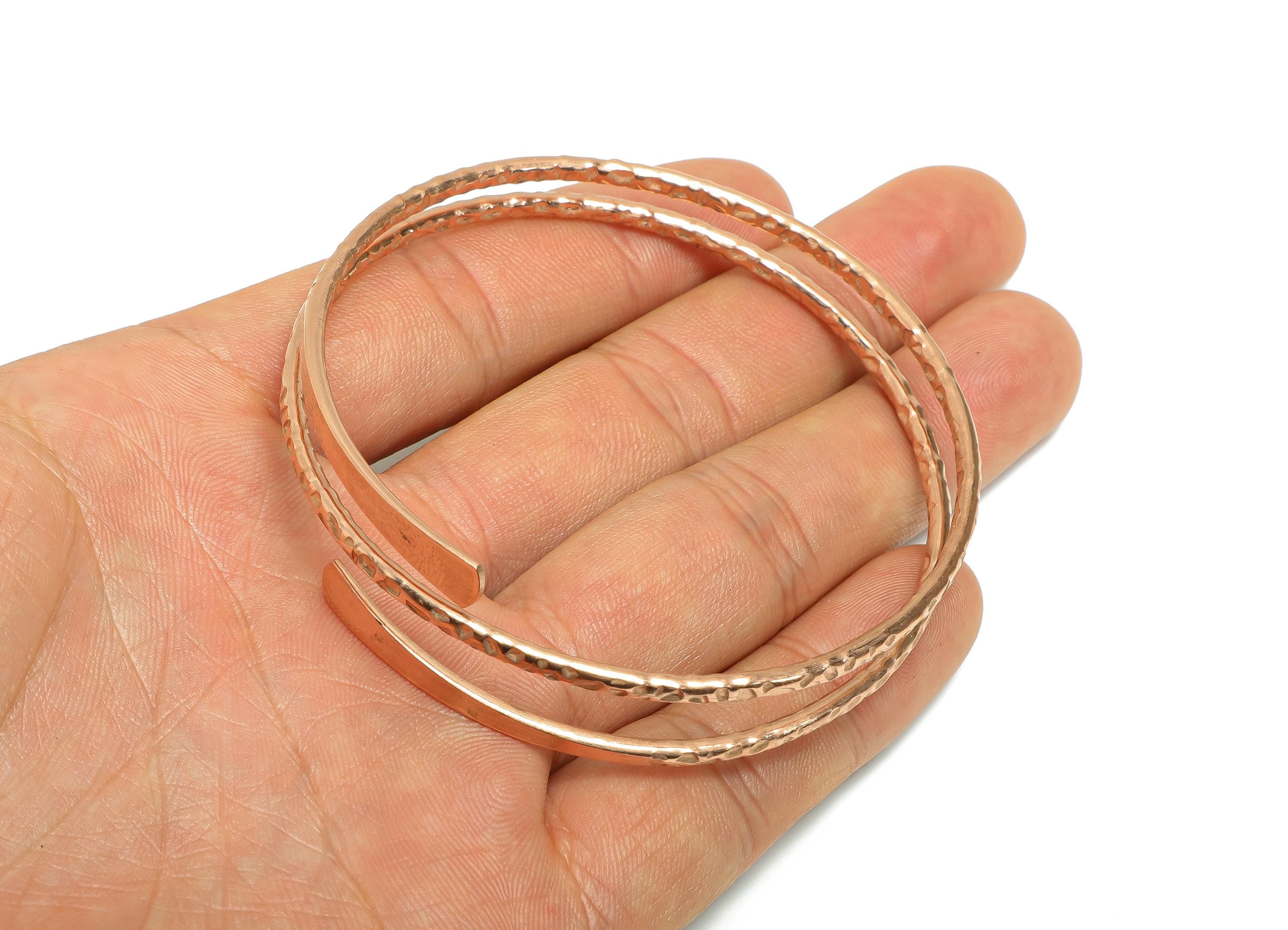 2.6mm Red Copper Hammered Bracelet - Adjustable Wrap Bracelet - Textured Open Wire Spiral Bangle - Handmade Jewelry - 68x68x2.6mm - PP11439 - DOMEDBAZAAR
