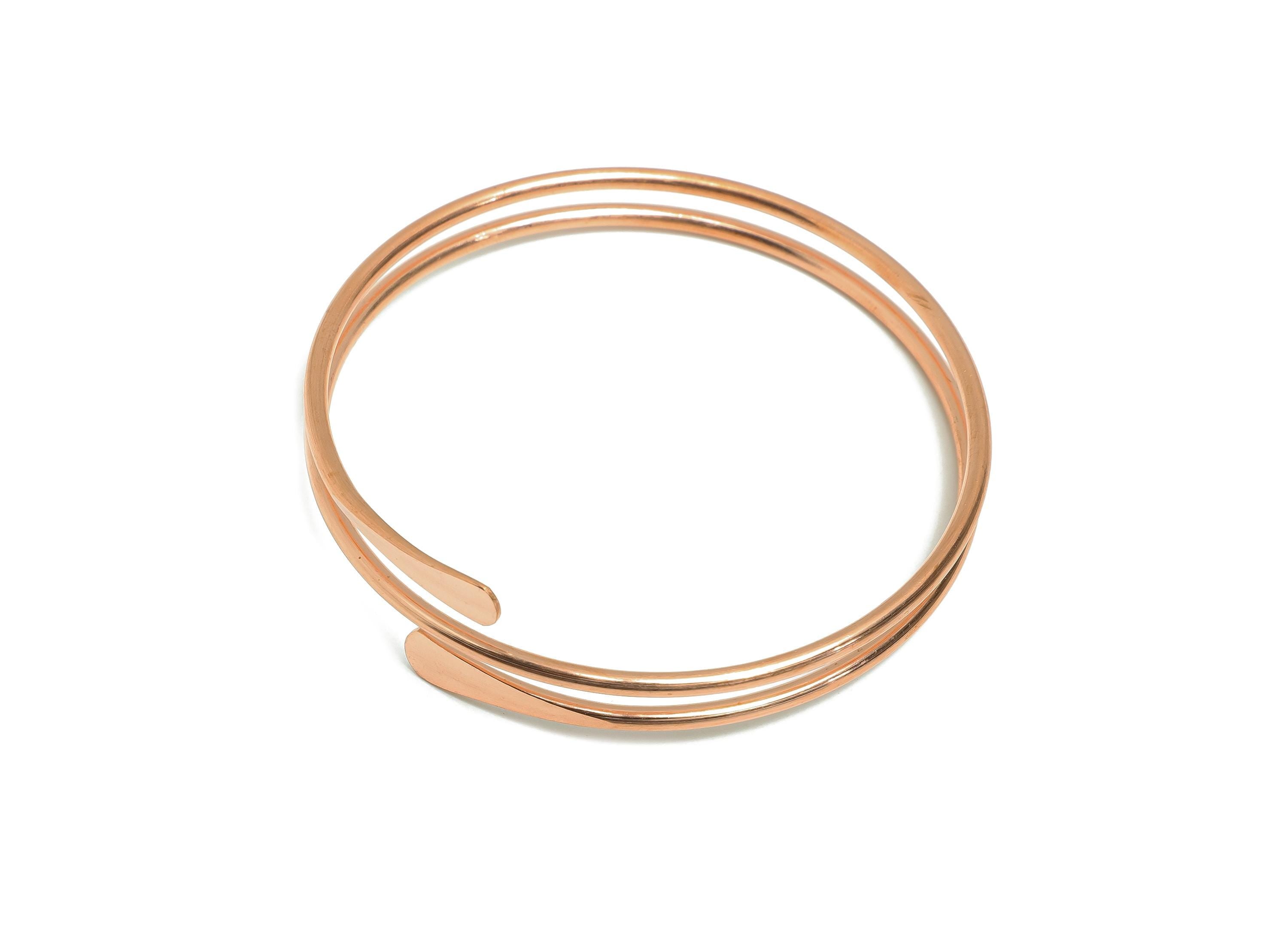 2.5mm Red Copper Hammered Bracelet - Adjustable Wrap Bracelet - Open Wire Spiral Bangle - Handmade Jewelry Supplies - 69x69x2.8mm - PP11440 - DOMEDBAZAAR