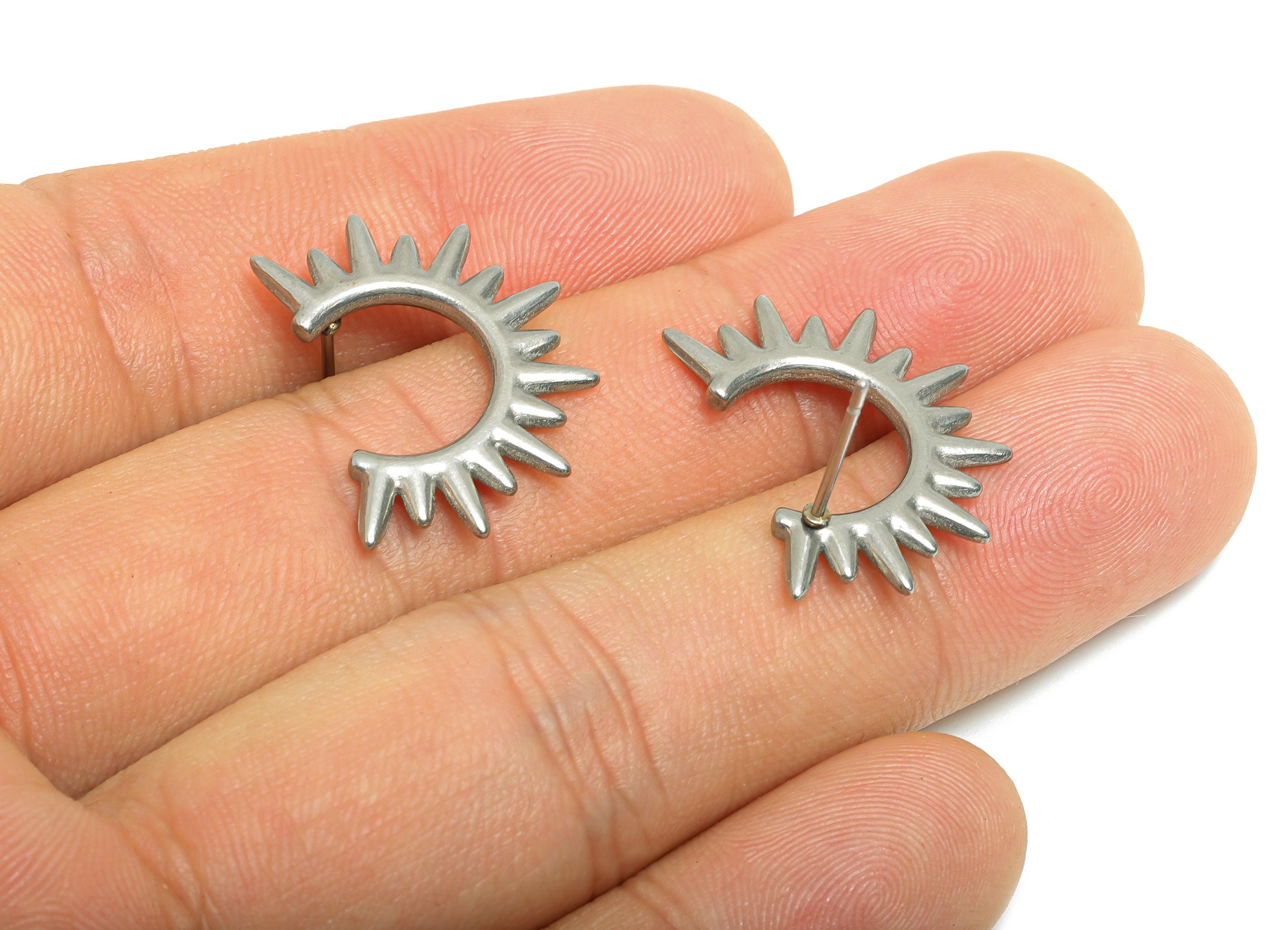 Steel Spiked Stud Earring - Steel Open Hoop Punk Style Earring Post - Bold Statement Earring - Rocker Style Earring Stud - 23x23x1mm -SS2711 - DOMEDBAZAAR