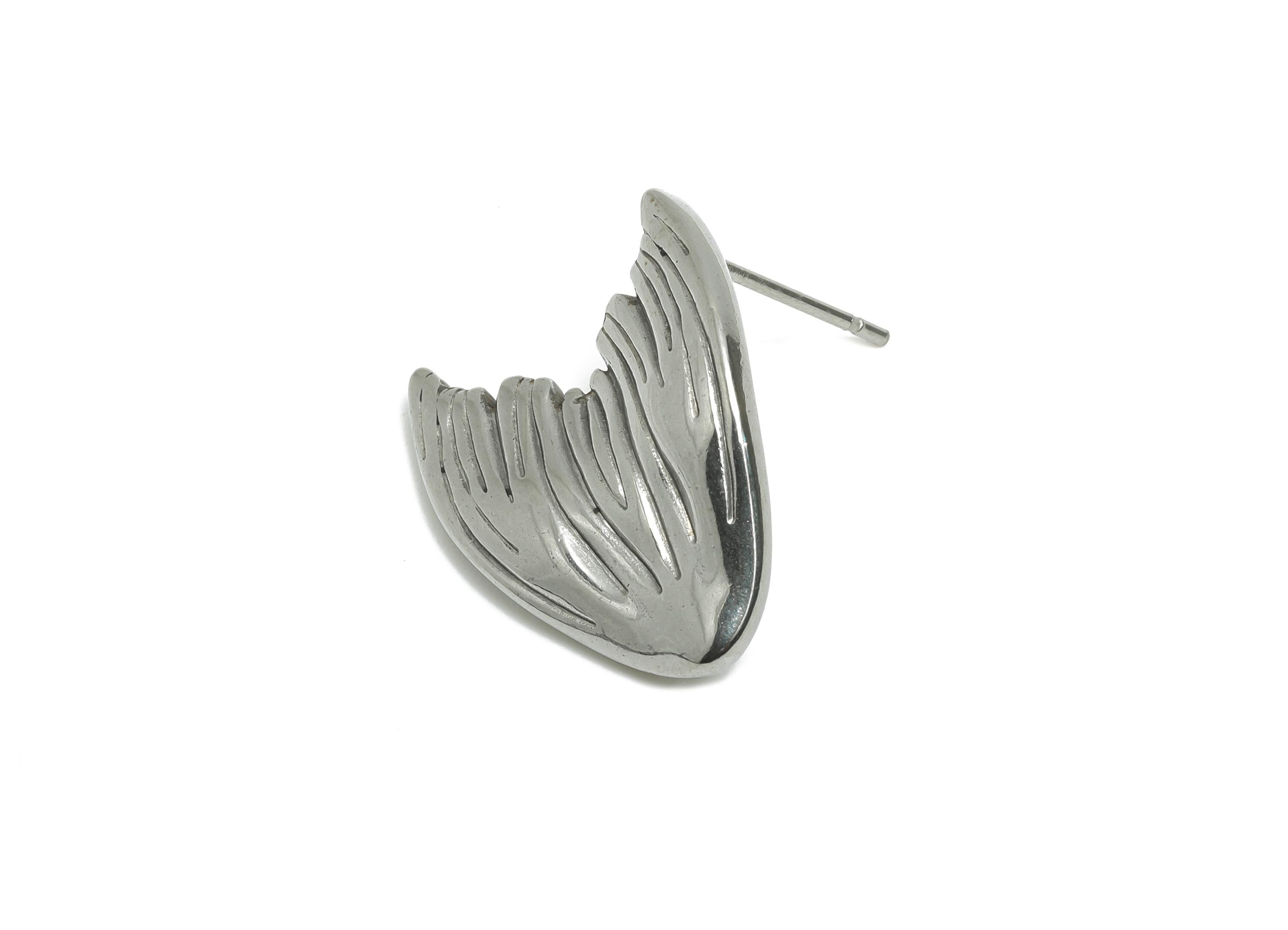 Steel Tail Stud Earring - Steel Whale Tail Earring Post - Textured Marine Life Earring - Stainless Steel Earring Stud - 21.65x16x2mm -SS2732
