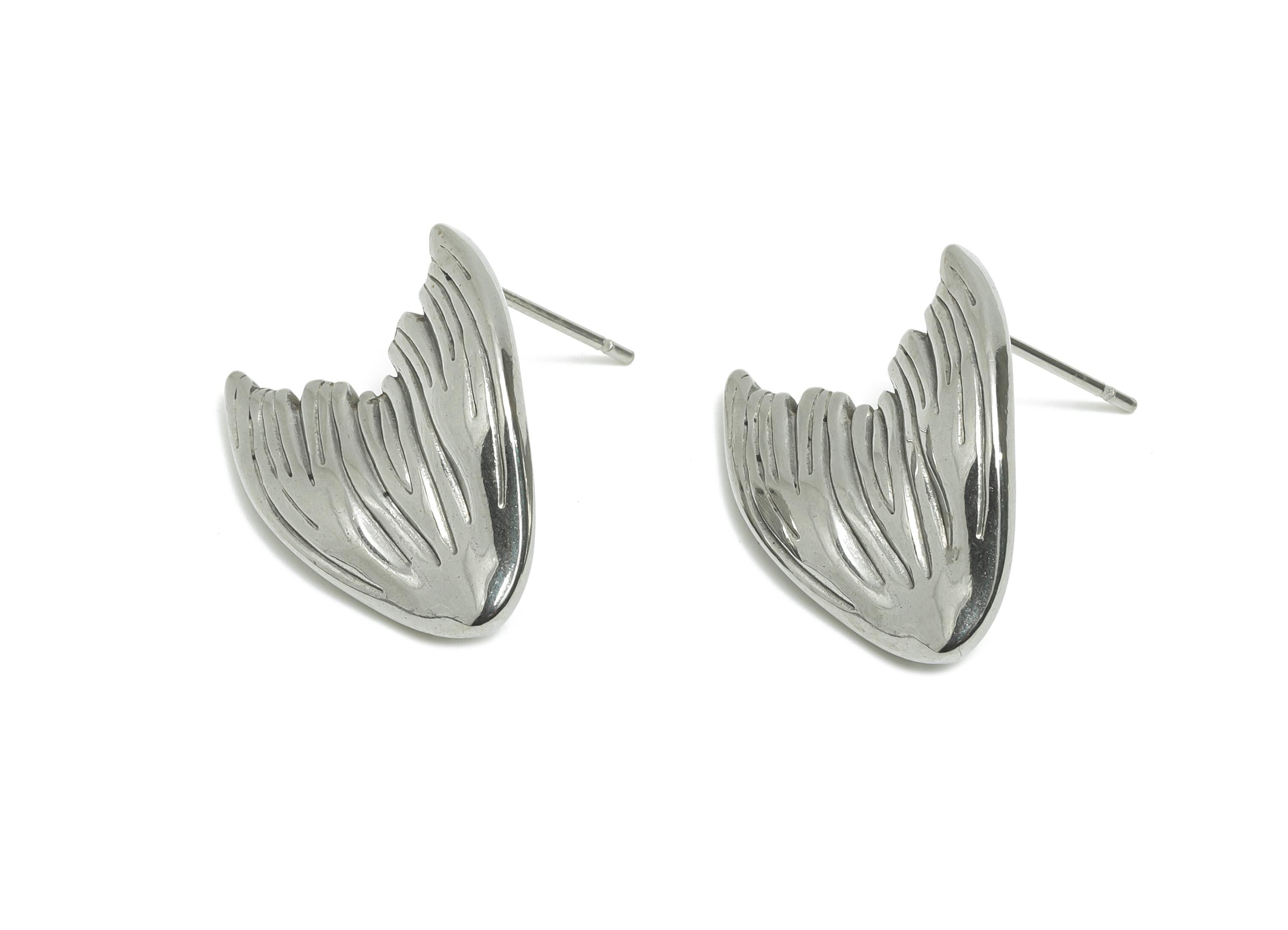 Steel Tail Stud Earring - Steel Whale Tail Earring Post - Textured Marine Life Earring - Stainless Steel Earring Stud - 21.65x16x2mm -SS2732