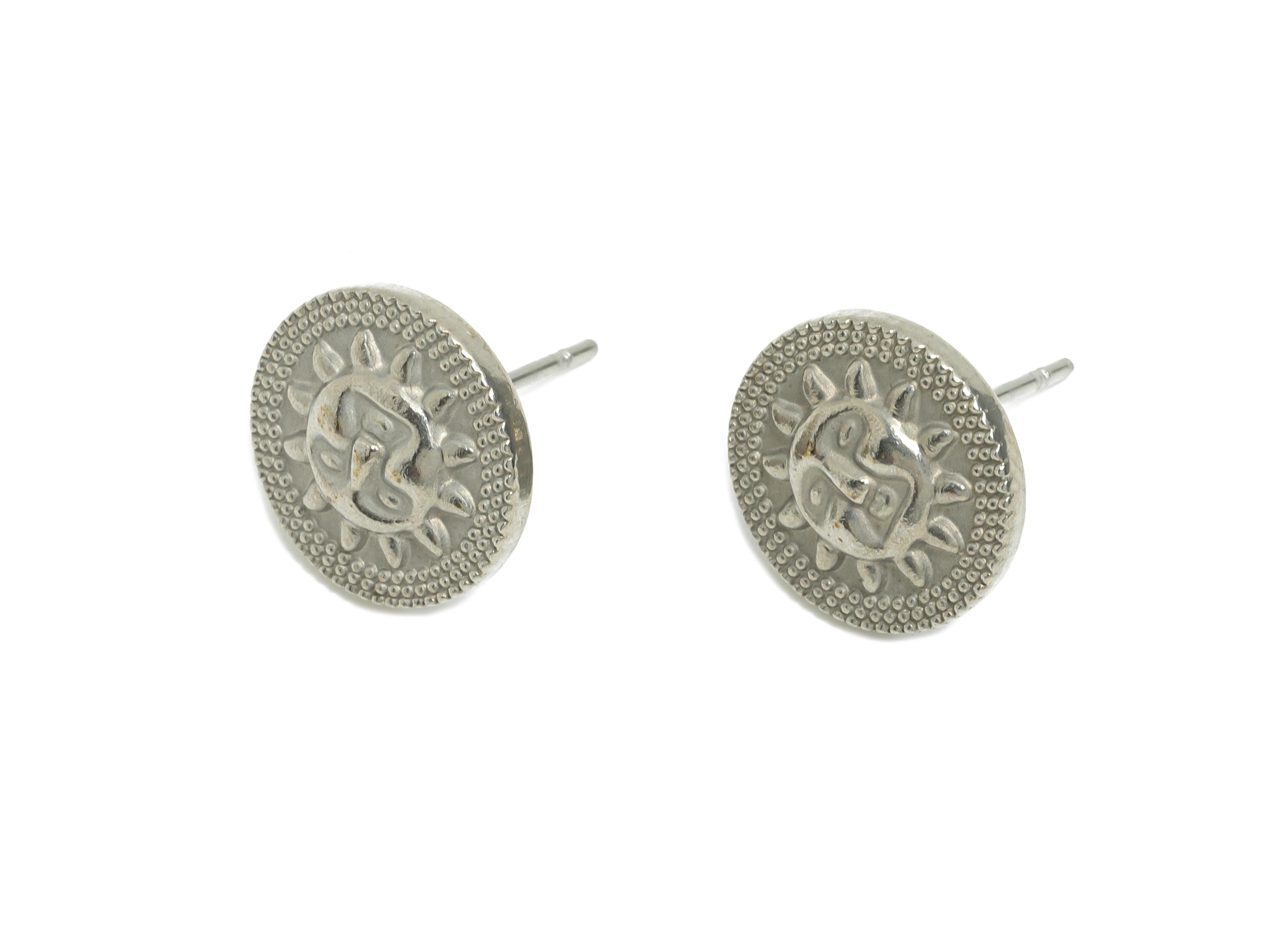 Steel Sun Face Stud Earring - Steel Round Celestial Stud Earrings - Bold Sunburst Earrings - Rocker Style Earring Stud - 12x12x2.6mm -SS2728 - DOMEDBAZAAR