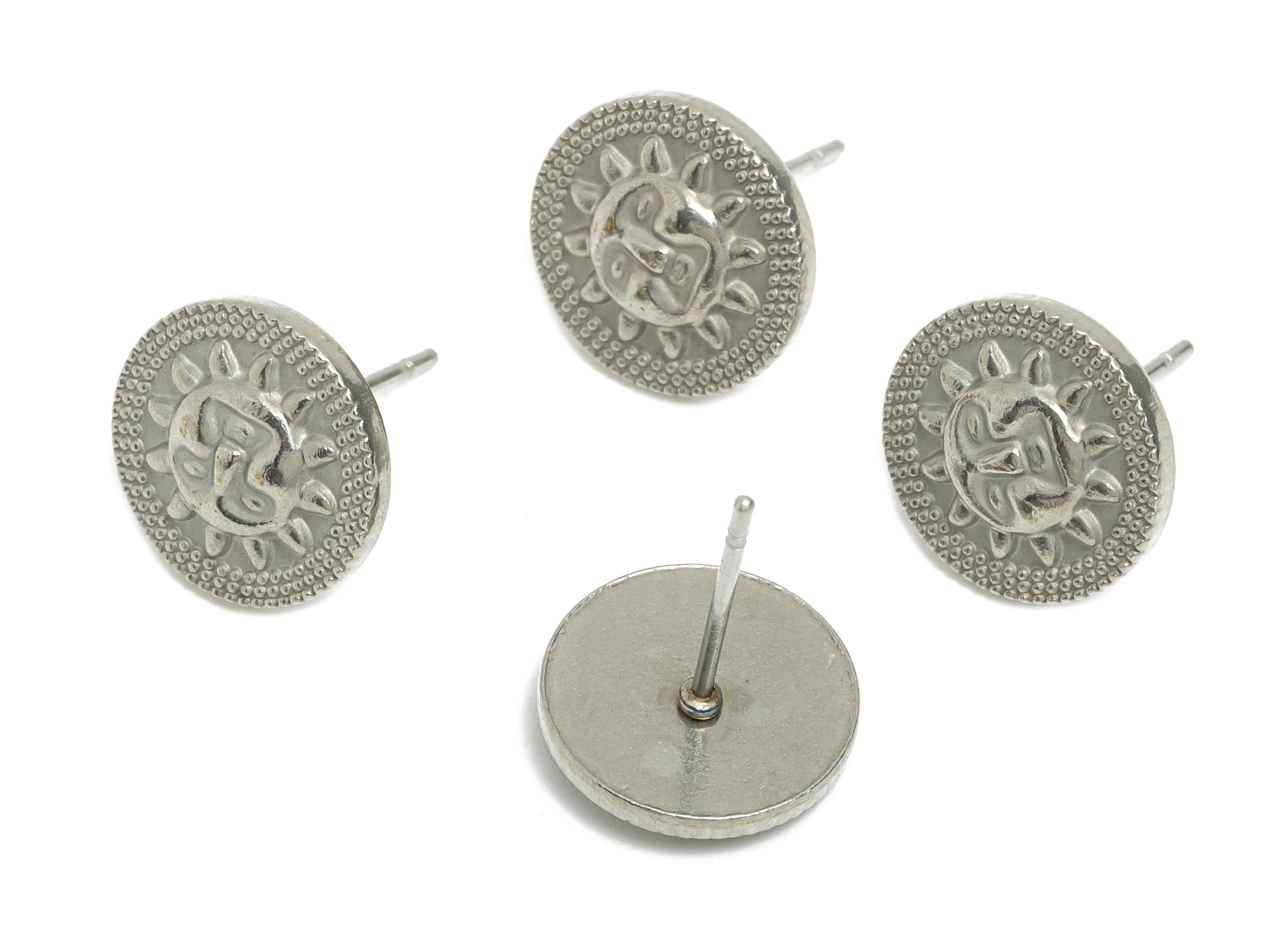 Steel Sun Face Stud Earring - Steel Round Celestial Stud Earrings - Bold Sunburst Earrings - Rocker Style Earring Stud - 12x12x2.6mm -SS2728 - DOMEDBAZAAR