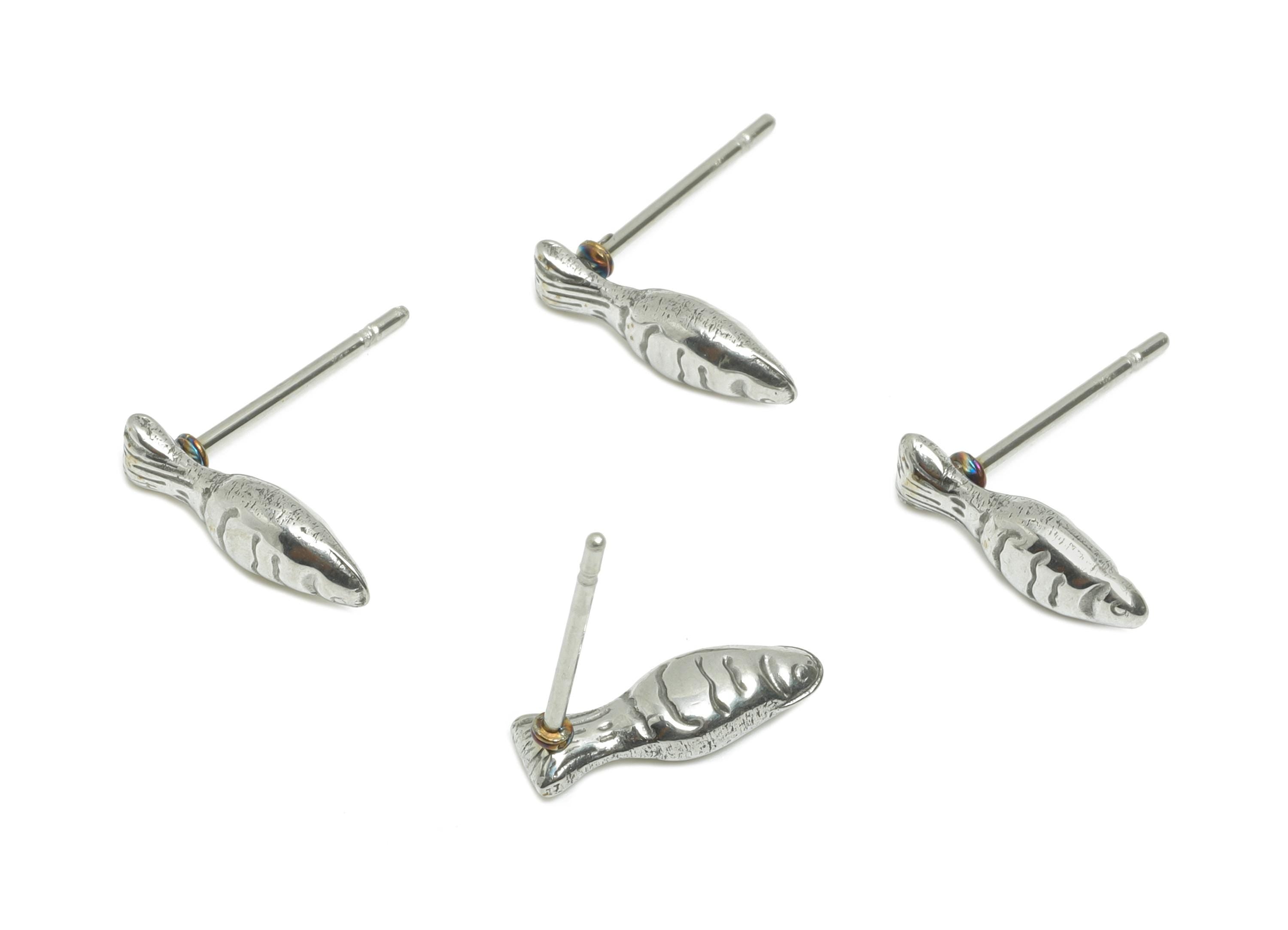 Steel Fish Stud Earring - Steel Tiny Textured Fish Earring - Steel Marine Life Earring Post - Stainless Steel Post - 12x4x2.77mm - SS2719 - DOMEDBAZAAR