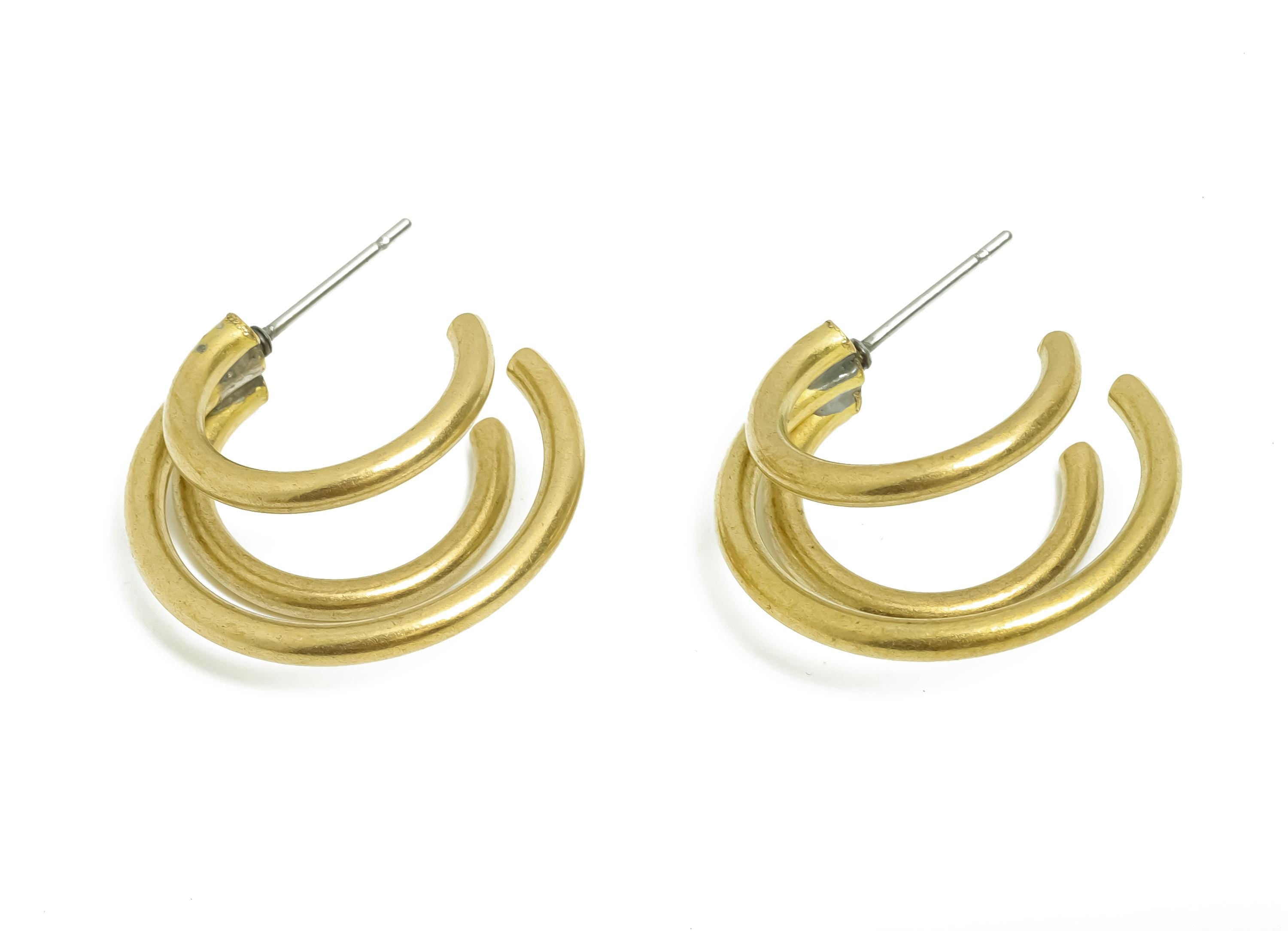 Brass Hoop Earring Post - Open Hoop C Stud Earring - Double Hoop Earring Stud - Everyday Earring - Lightweight Jewelry - 41x31x2mm - PP11209 - DOMEDBAZAAR