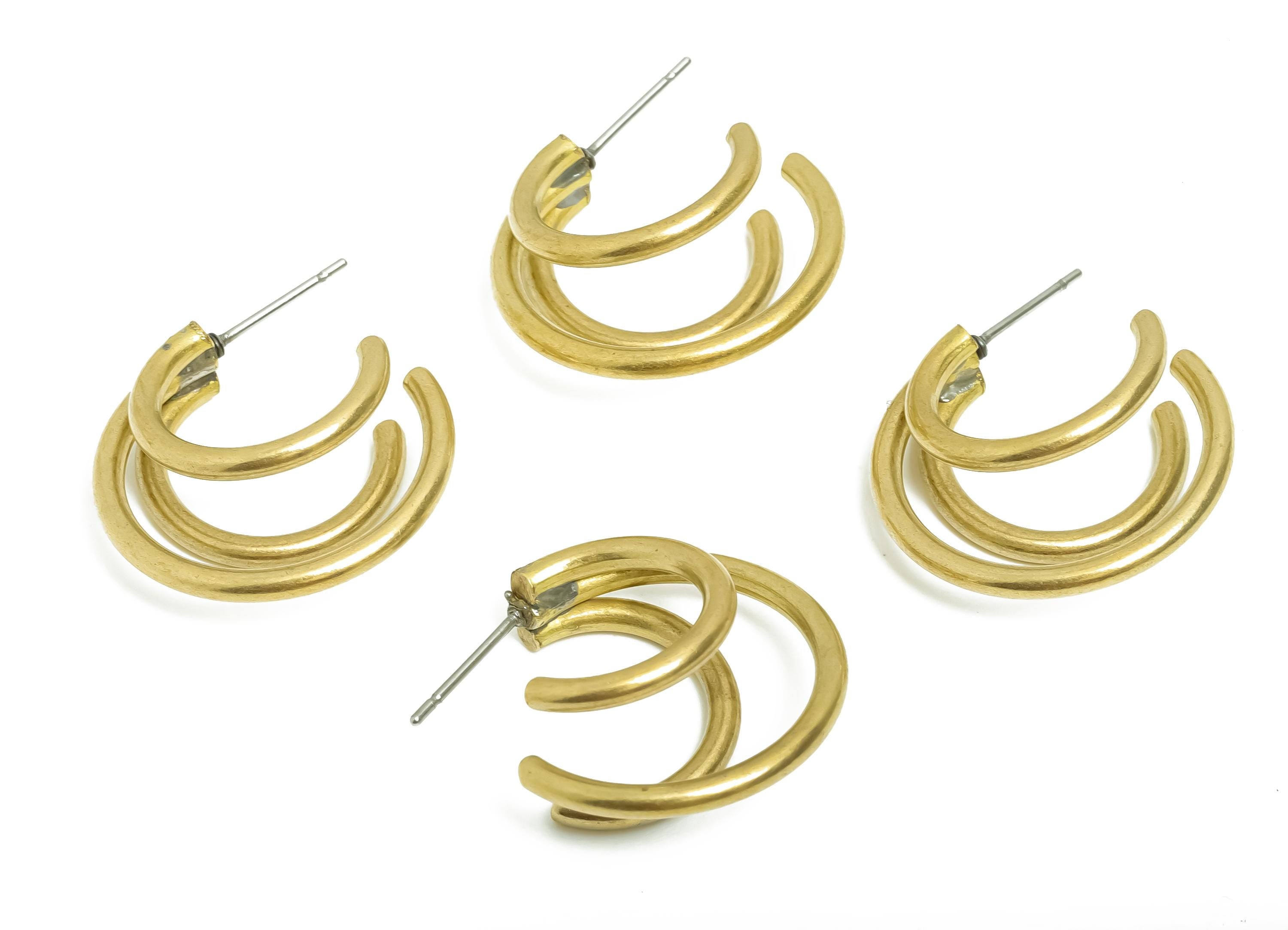 Brass Hoop Earring Post - Open Hoop C Stud Earring - Double Hoop Earring Stud - Everyday Earring - Lightweight Jewelry - 41x31x2mm - PP11209 - DOMEDBAZAAR