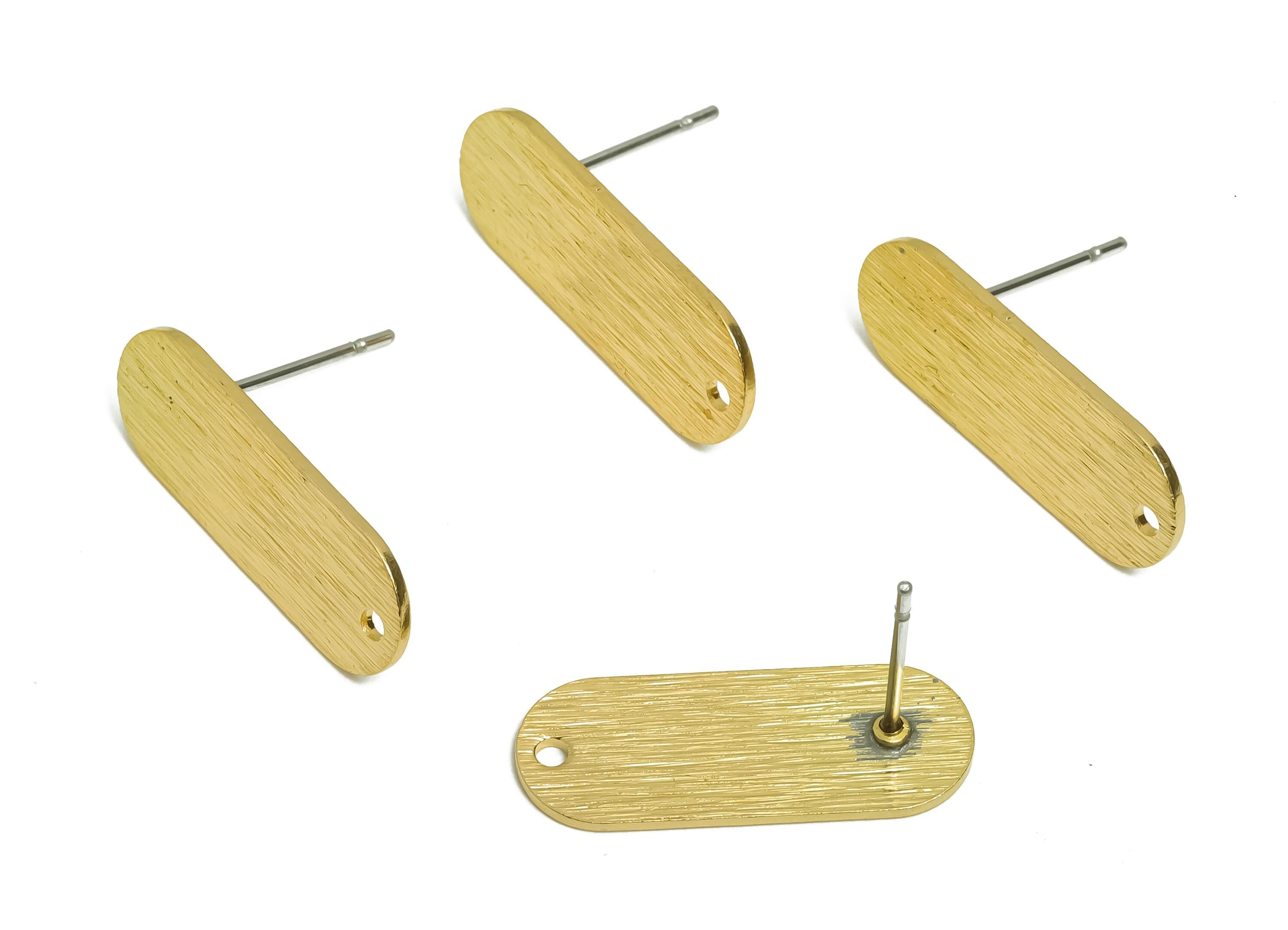 Brass Rectangle Earring Post - Geometric Stud Earring - Textured Everyday Earring Stud - Dainty Jewelry - Gift for Her - 41x31x2mm - PP11252 - DOMEDBAZAAR