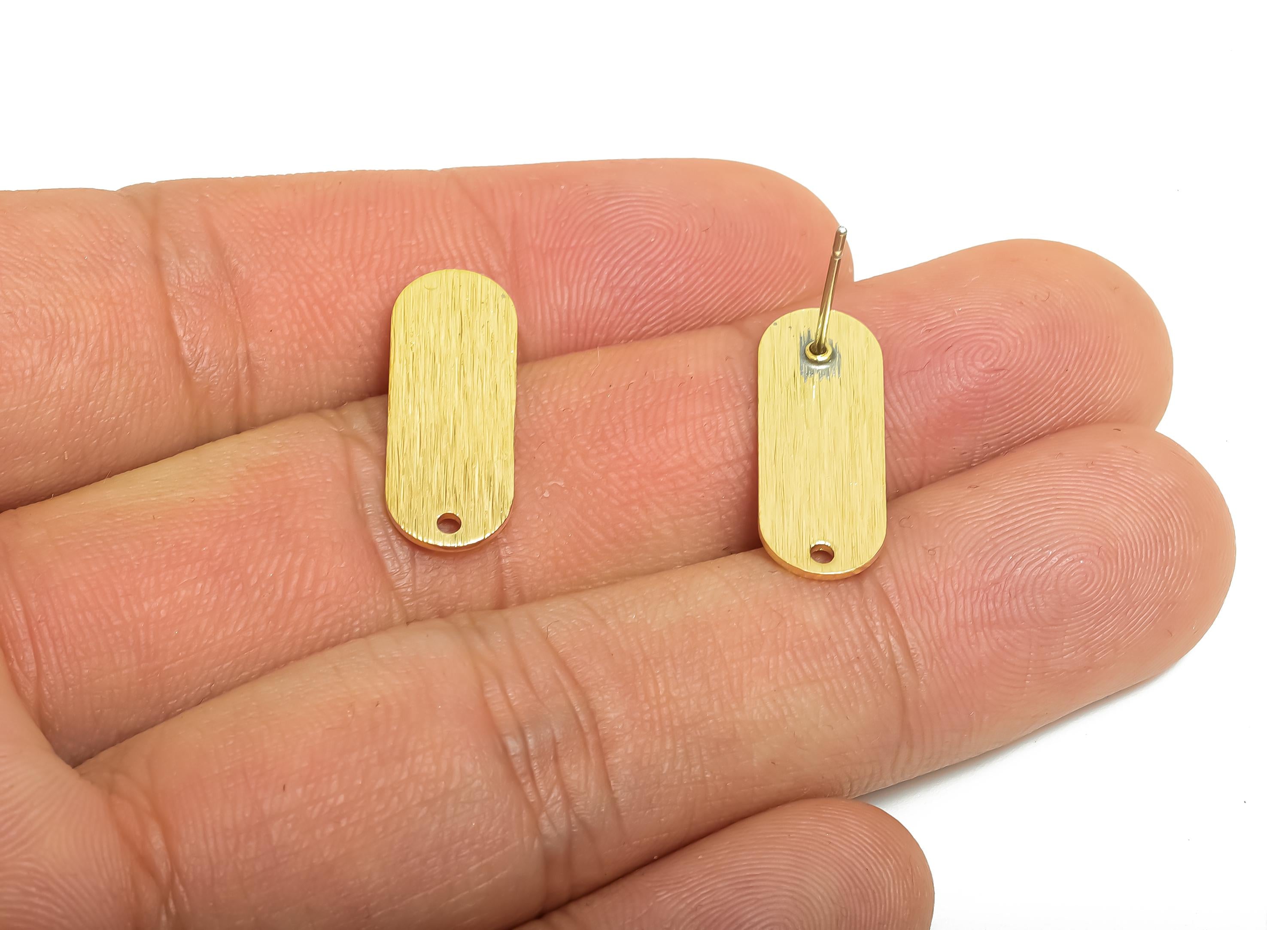 Brass Rectangle Earring Post - Geometric Stud Earring - Textured Everyday Earring Stud - Dainty Jewelry - Gift for Her - 41x31x2mm - PP11252 - DOMEDBAZAAR