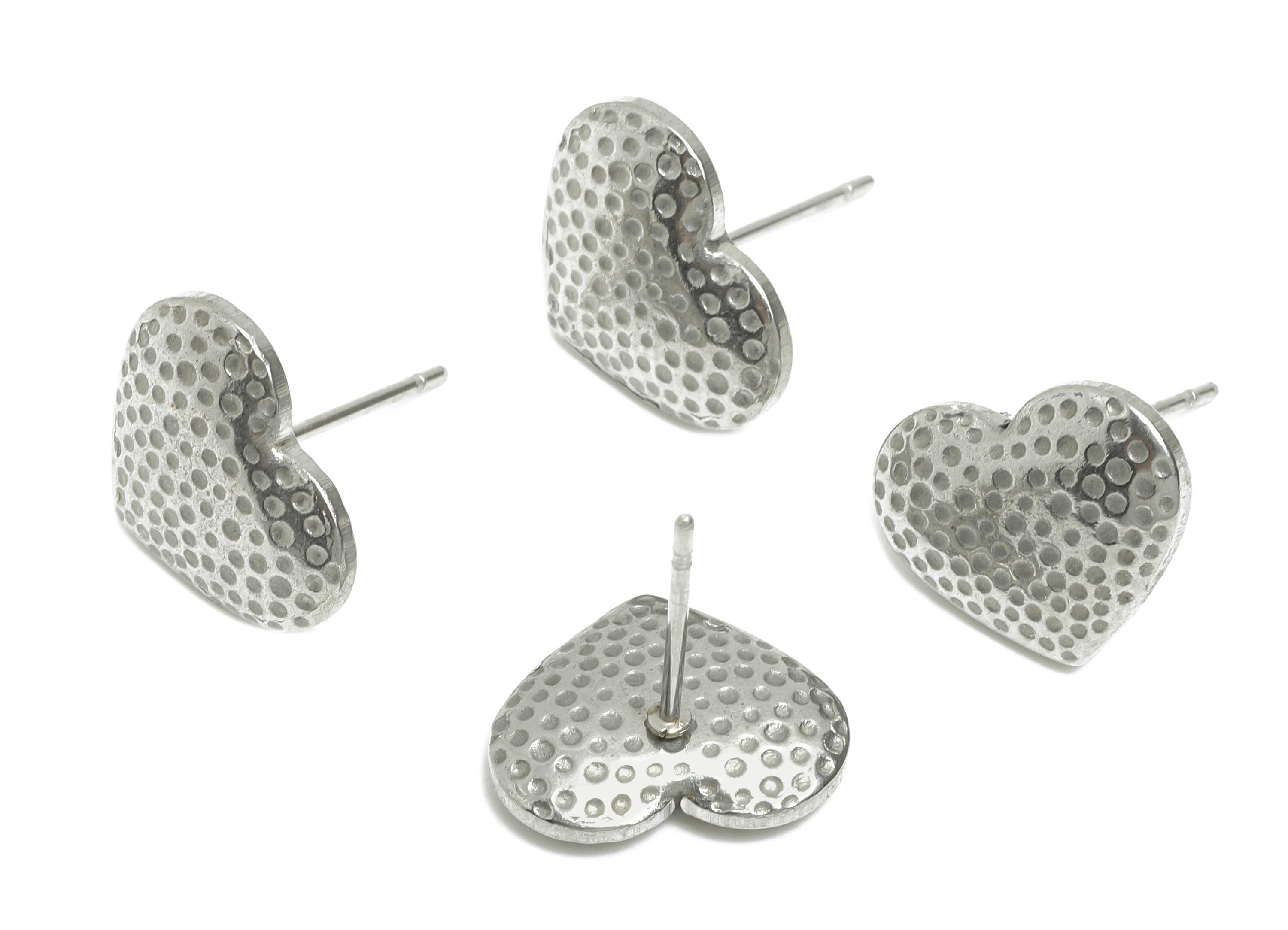 Steel Heart Stud Earring - Steel Romantic Stud Earring - Valentine Jewelry - Textured Heart Stud - Dotted Heart Jewelry - 11x14x1mm-SS2734 - DOMEDBAZAAR