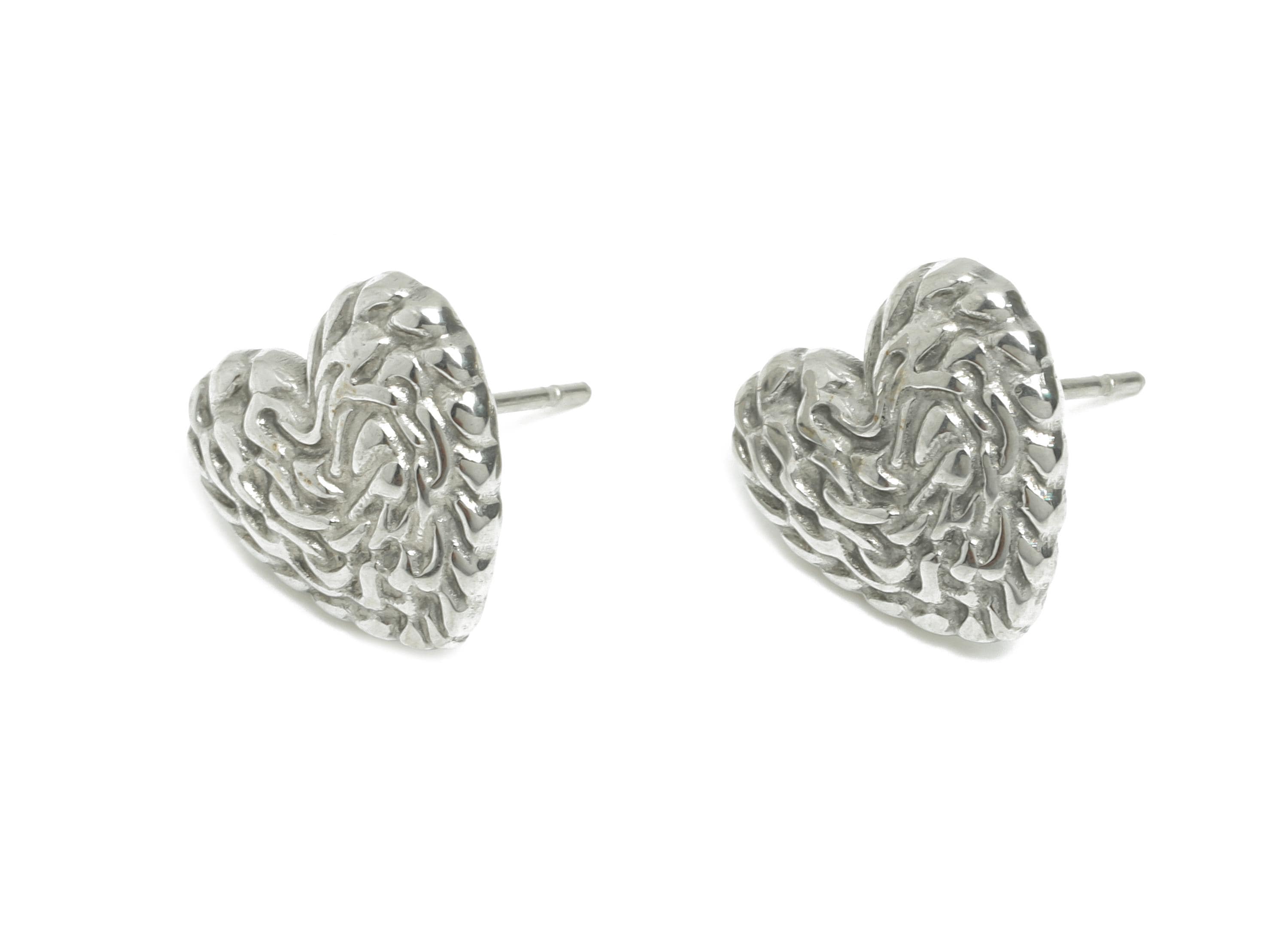 Steel Heart Stud Earring - Steel Textured Romantic Stud Earring - Valentine Jewelry - Steel Post - Minimalist Heart Stud - 14x13x1mm-SS2729 - DOMEDBAZAAR