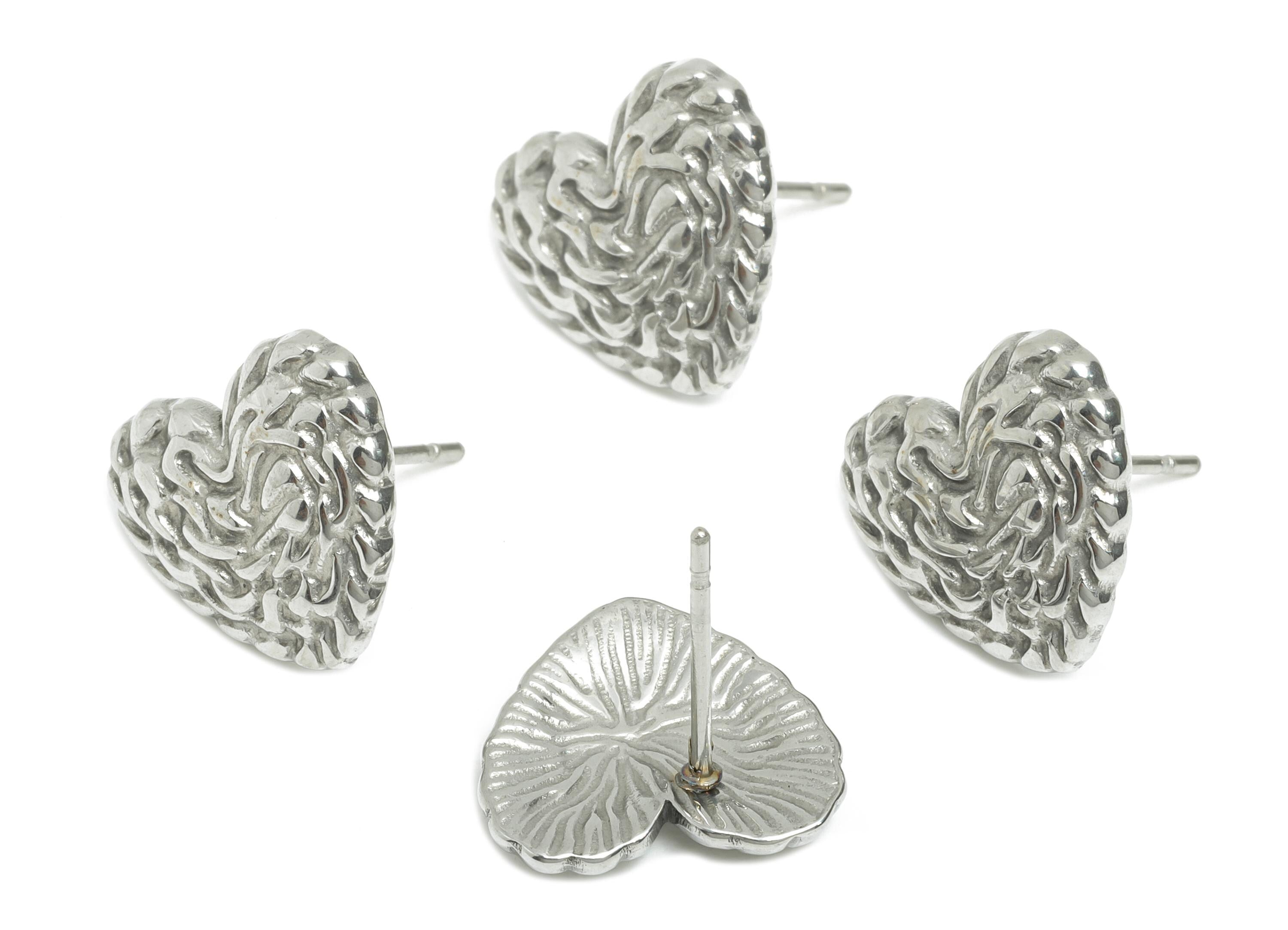 Steel Heart Stud Earring - Steel Textured Romantic Stud Earring - Valentine Jewelry - Steel Post - Minimalist Heart Stud - 14x13x1mm-SS2729 - DOMEDBAZAAR