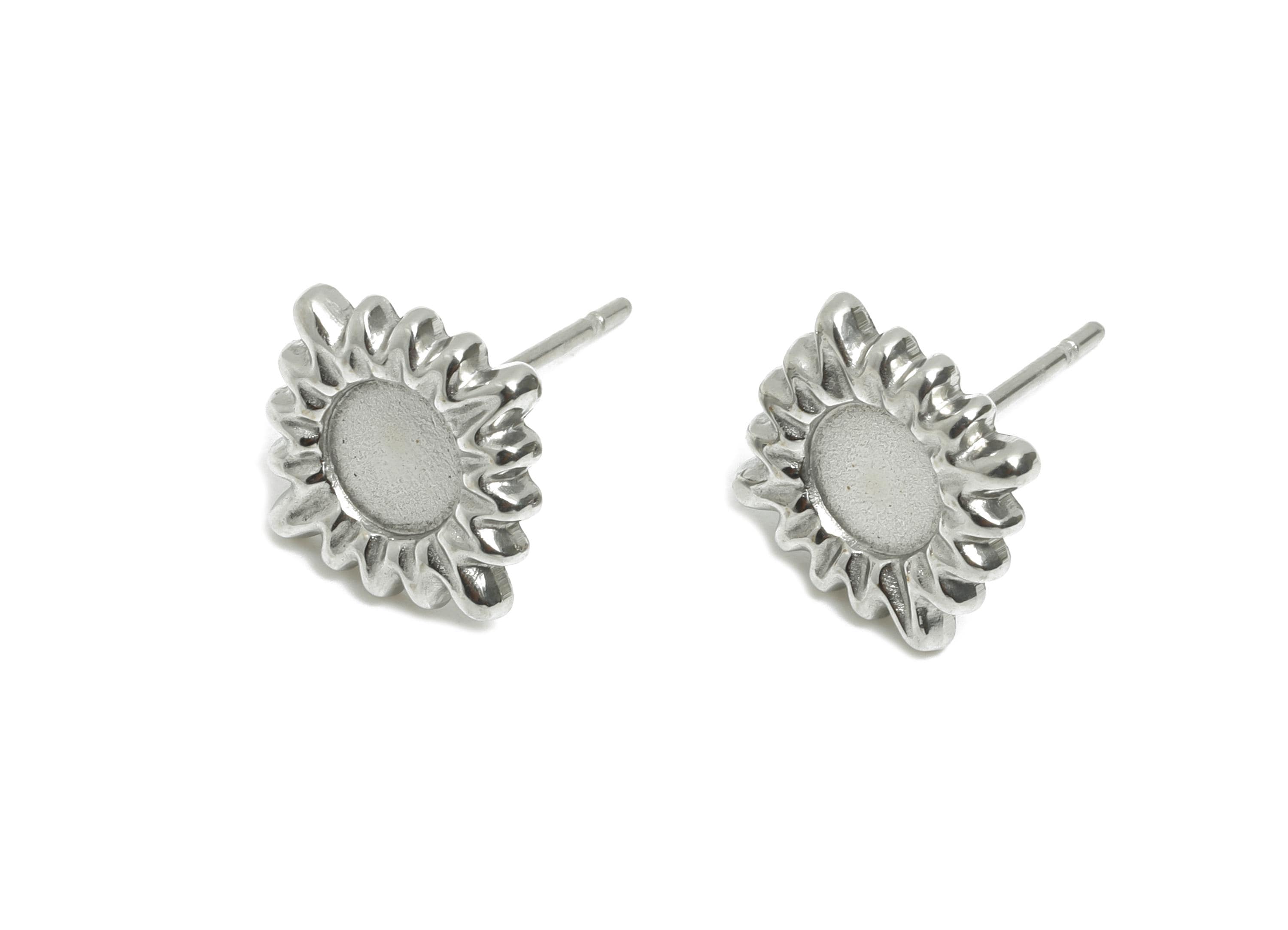 Steel Sun Stud Earring - Steel Sunshine Earring Post For DIY Bead - Steel Celestial Stud Earring - Stainless Steel Post - 12x12x1mm - SS2717