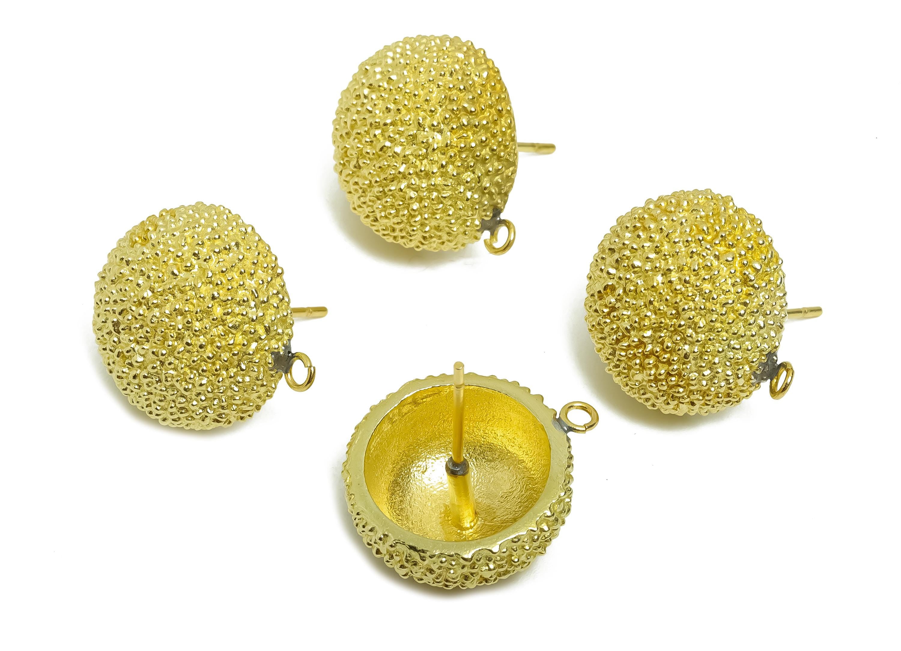 Brass Dome Stud Earring - Textured Earring With Loop - Modern Domed Earring Stud - Everyday Earring - DIY Dangle Stud - 16x14x1mm - PP11250 - DOMEDBAZAAR