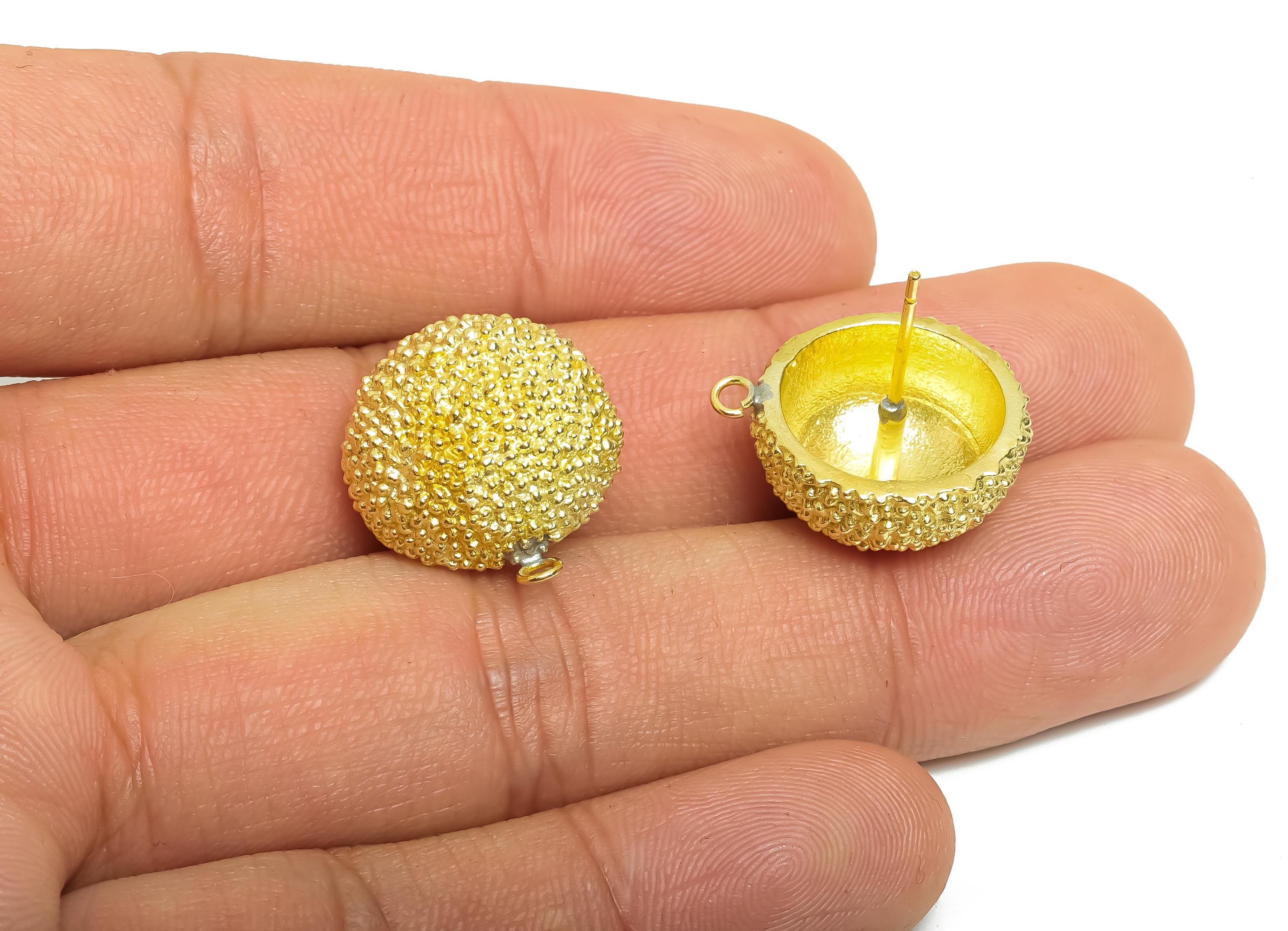 Brass Dome Stud Earring - Textured Earring With Loop - Modern Domed Earring Stud - Everyday Earring - DIY Dangle Stud - 16x14x1mm - PP11250 - DOMEDBAZAAR