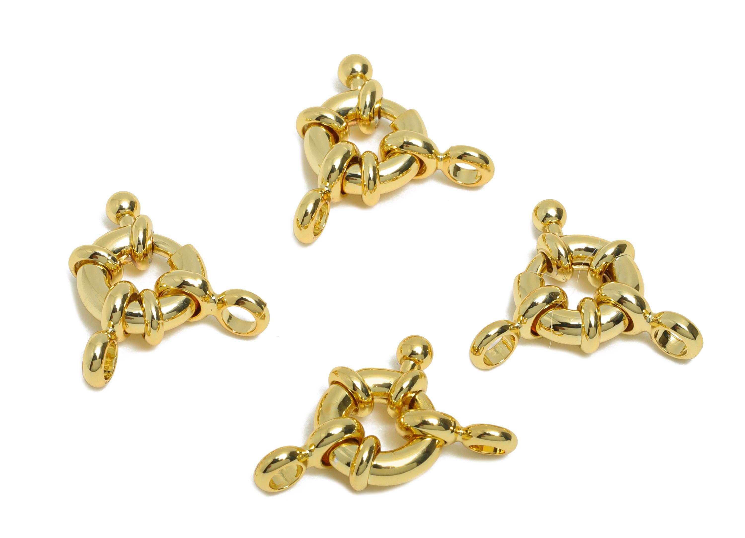 Brass Round Spring Ring Clasp - Spring Ring Clasp with Loop - Chunky Circle Lock Connector - 18K Real Gold Plated - 18x12.9x3.3mm - RGP11017 - DOMEDBAZAAR
