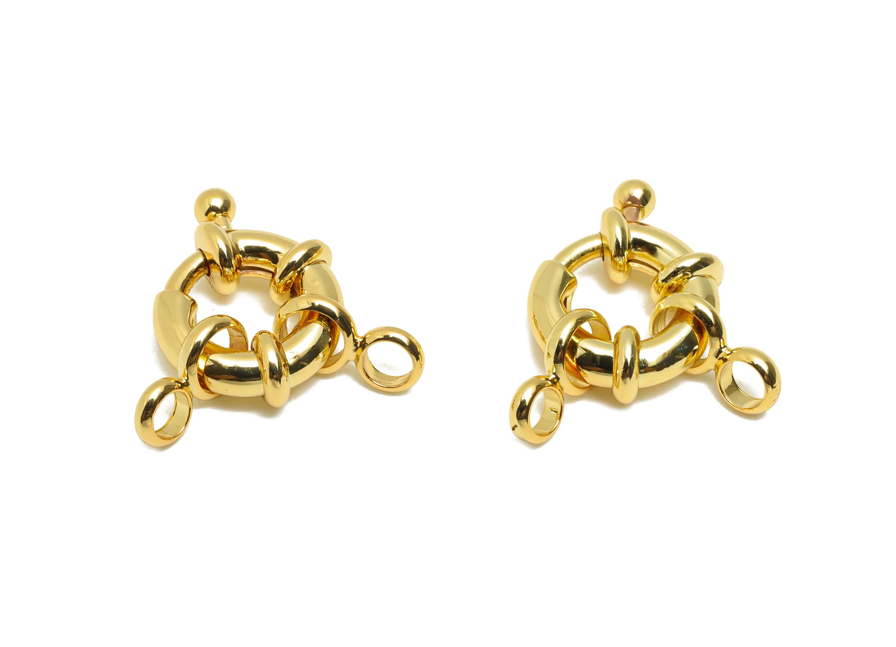 Brass Round Spring Ring Clasp - Spring Ring Clasp with Loop - Chunky Circle Lock Connector - 18K Real Gold Plated - 21.7x14.7x4mm - RGP11018 - DOMEDBAZAAR