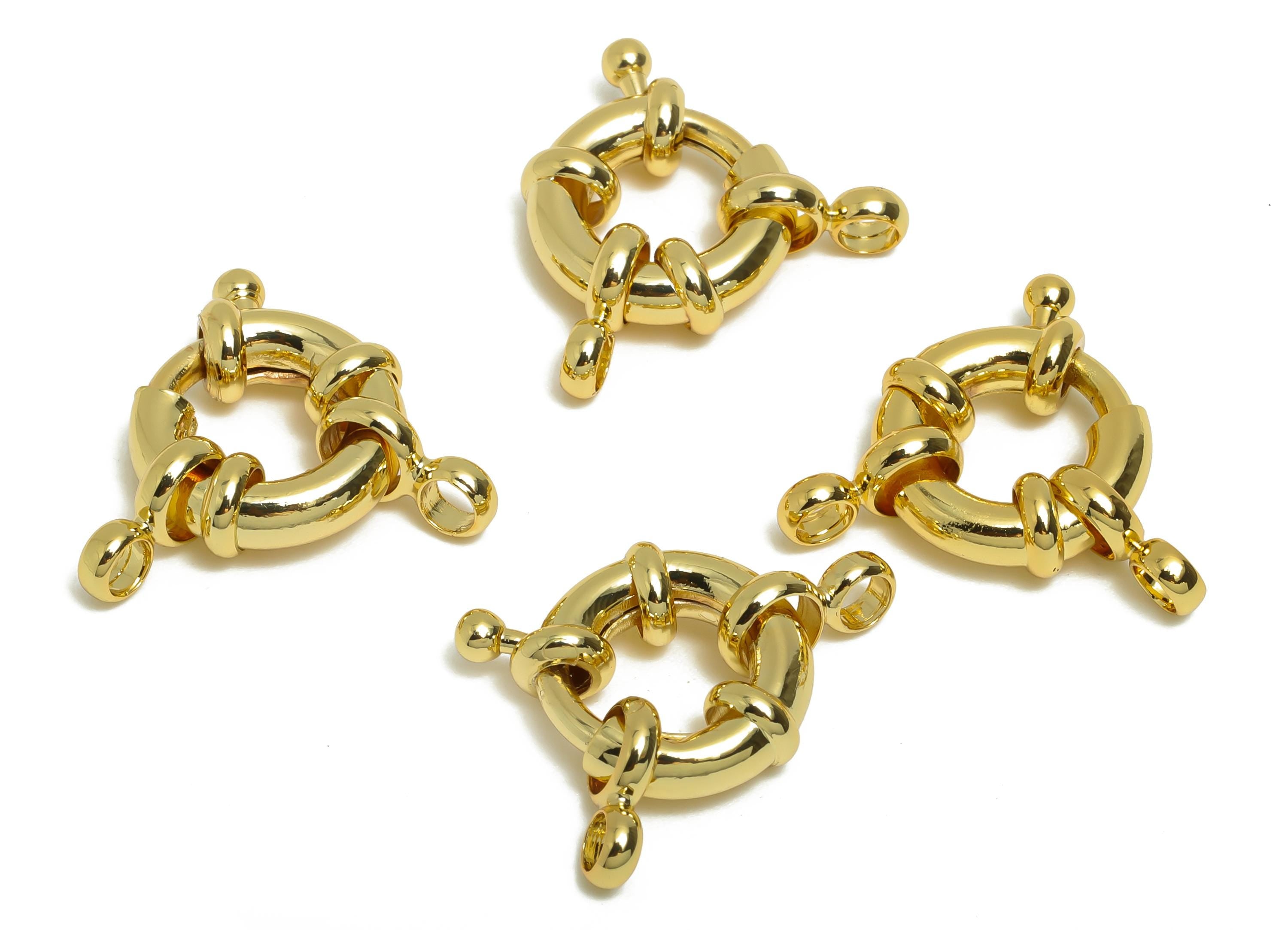 Brass Round Spring Ring Clasp - Spring Ring Clasp with Loop - Chunky Circle Lock Connector - 18K Real Gold Plated - 22x15.9x4.8mm - RGP11019 - DOMEDBAZAAR