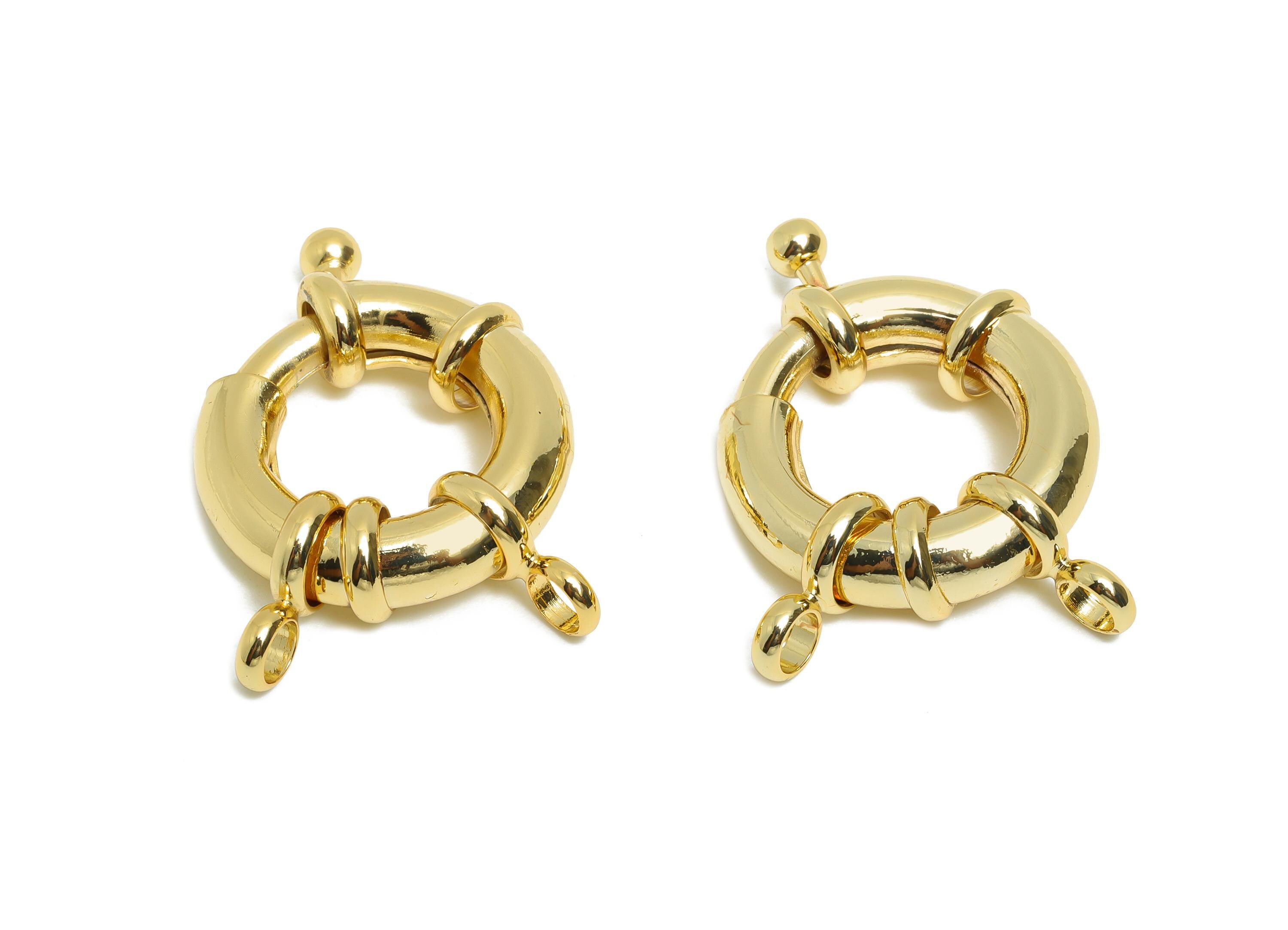 Brass Round Spring Ring Clasp - Spring Ring Clasp with Loop - Chunky Circle Lock Connector - 18K Real Gold Plated - 30.35x26x7mm - RGP11021 - DOMEDBAZAAR