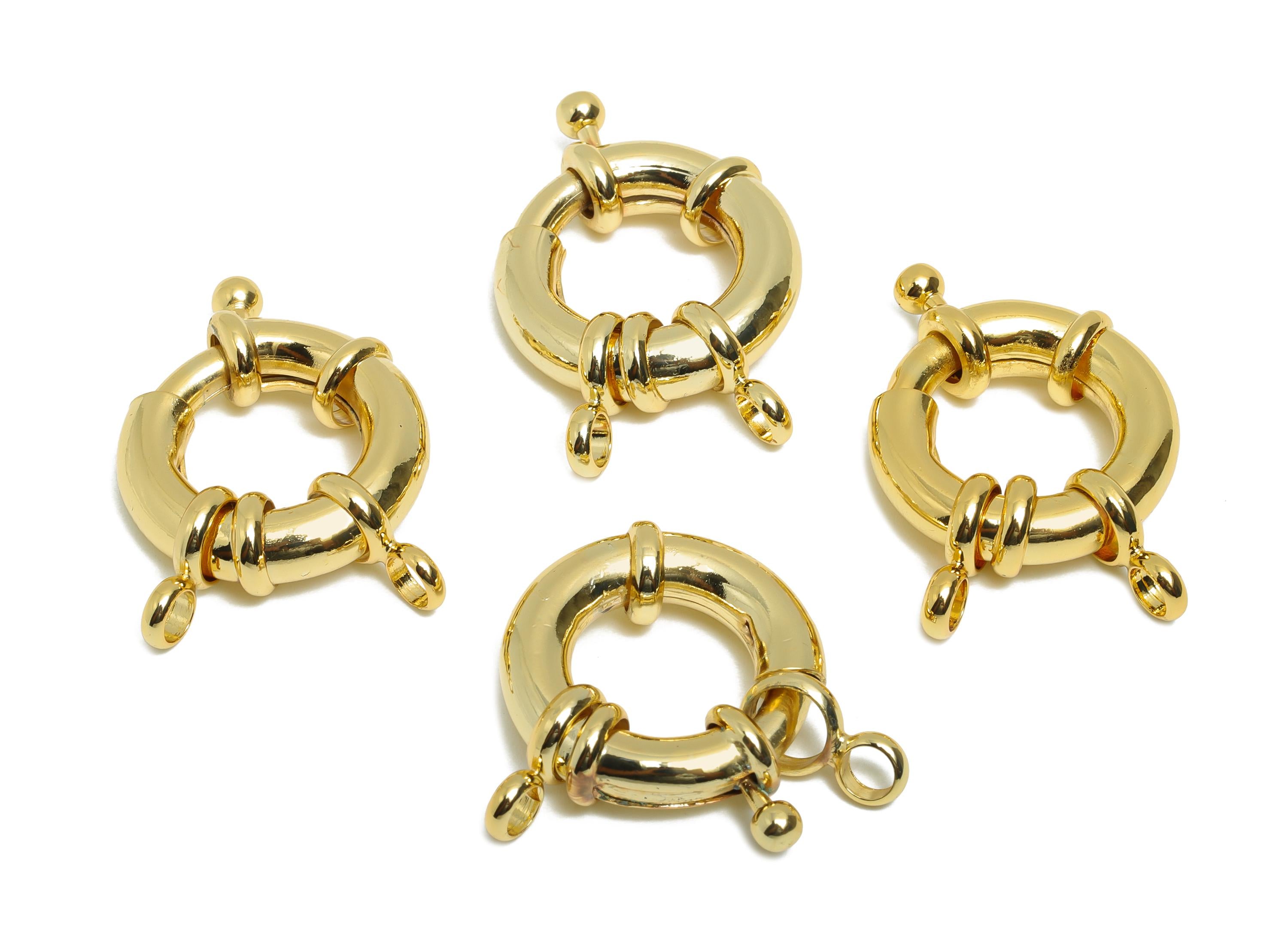 Brass Round Spring Ring Clasp - Spring Ring Clasp with Loop - Chunky Circle Lock Connector - 18K Real Gold Plated - 30.35x26x7mm - RGP11021 - DOMEDBAZAAR
