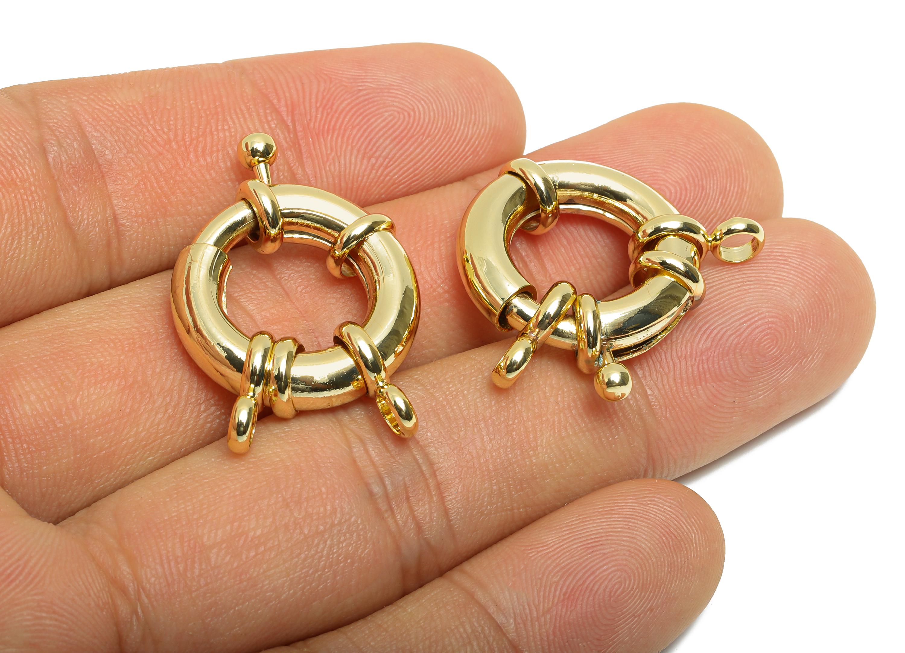 Brass Round Spring Ring Clasp - Spring Ring Clasp with Loop - Chunky Circle Lock Connector - 18K Real Gold Plated - 30.35x26x7mm - RGP11021 - DOMEDBAZAAR