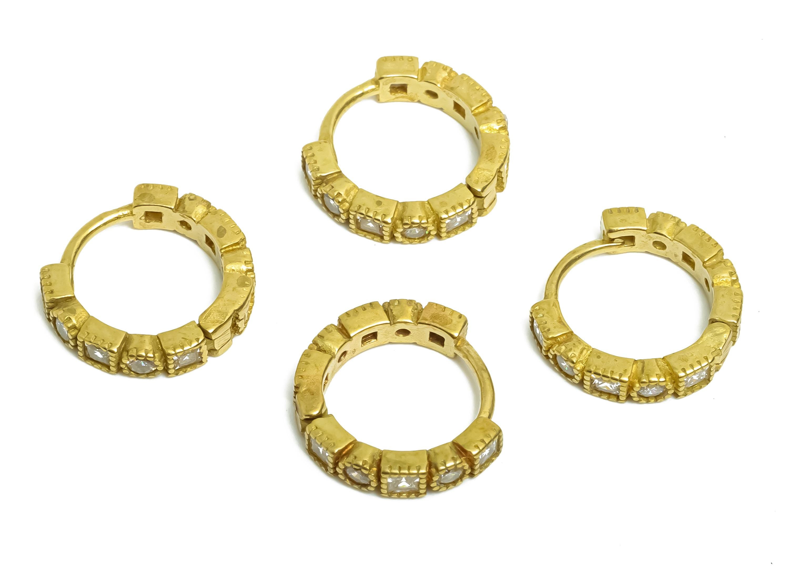 Brass CZ Round Huggie Hoop Earring - Raw Brass Minimalism Circle Zircon Earring - Classic Brass Huggie Hoop Clasp - 13.5x12.7x2.8mm -PP11322 - DOMEDBAZAAR