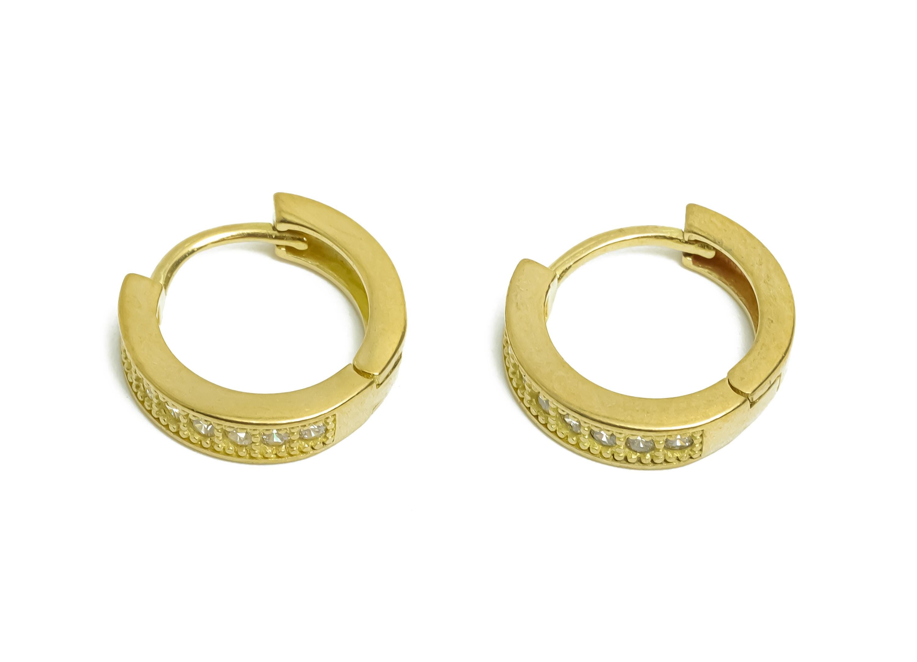 Brass CZ Round Huggie Hoop Earrings - Raw Brass Elegant Circle Zircon Earrings - Refined Brass Huggie Hoop Clasp - 12.58x12x3mm - PP11294 - DOMEDBAZAAR