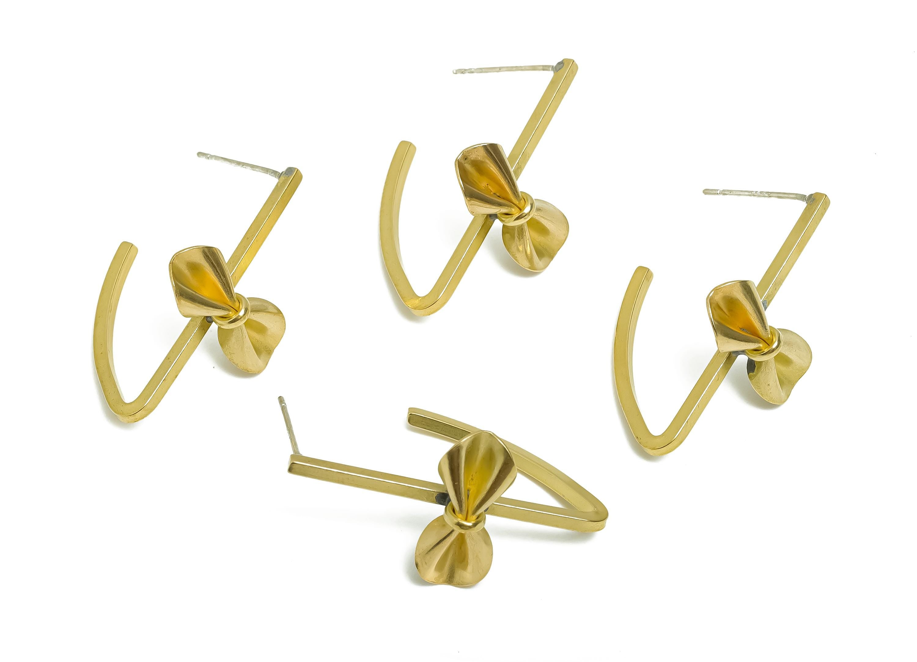 Brass Bow Hoop Earring Post - Raw Brass Modern Bow Earring Stud - Butterfly Bow Hoop Earring Stud - Lightweight Jewelry - 30x16x18mm-PP11206 - DOMEDBAZAAR