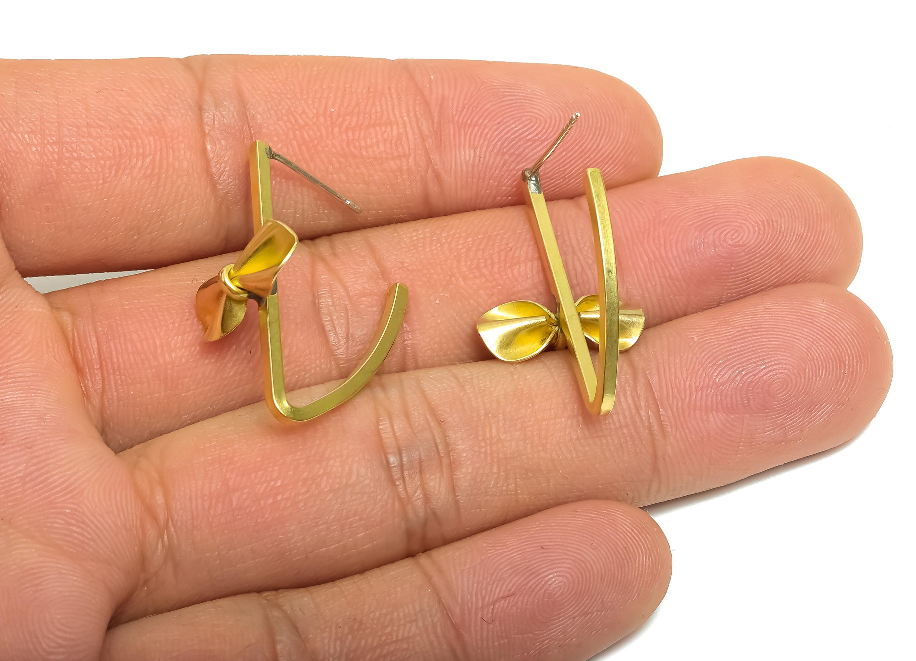 Brass Bow Hoop Earring Post - Raw Brass Modern Bow Earring Stud - Butterfly Bow Hoop Earring Stud - Lightweight Jewelry - 30x16x18mm-PP11206 - DOMEDBAZAAR