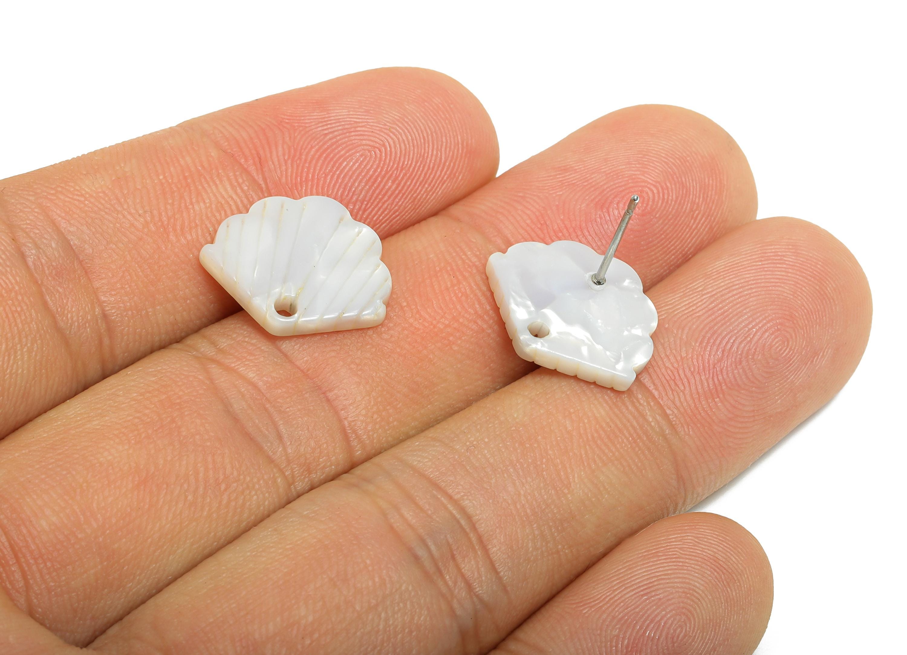 Acrylic Shell Stud Earring - White Shell Jewelry - Coastal Style Earring - Summer Beach Jewelry - Color Code:A12 - 17x13x2.29mm - AC2689-A12 - DOMEDBAZAAR
