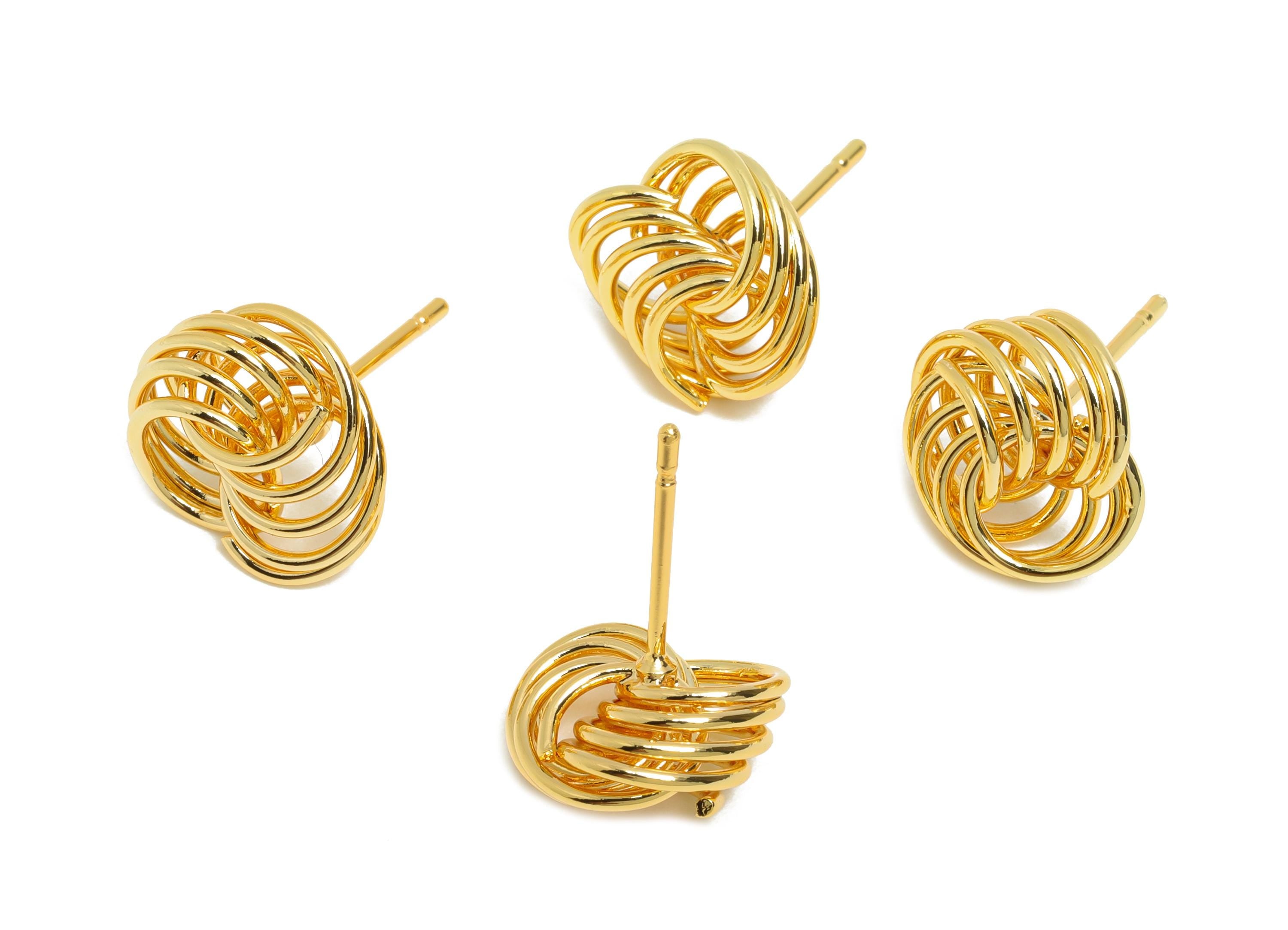 Brass Knot Stud Earring - Twisted Wire Earring Post - Geometric Knot Earring Stud - Dainty Stud - 18K Real Gold Plated - 11x11x3mm -RGP11056 - DOMEDBAZAAR